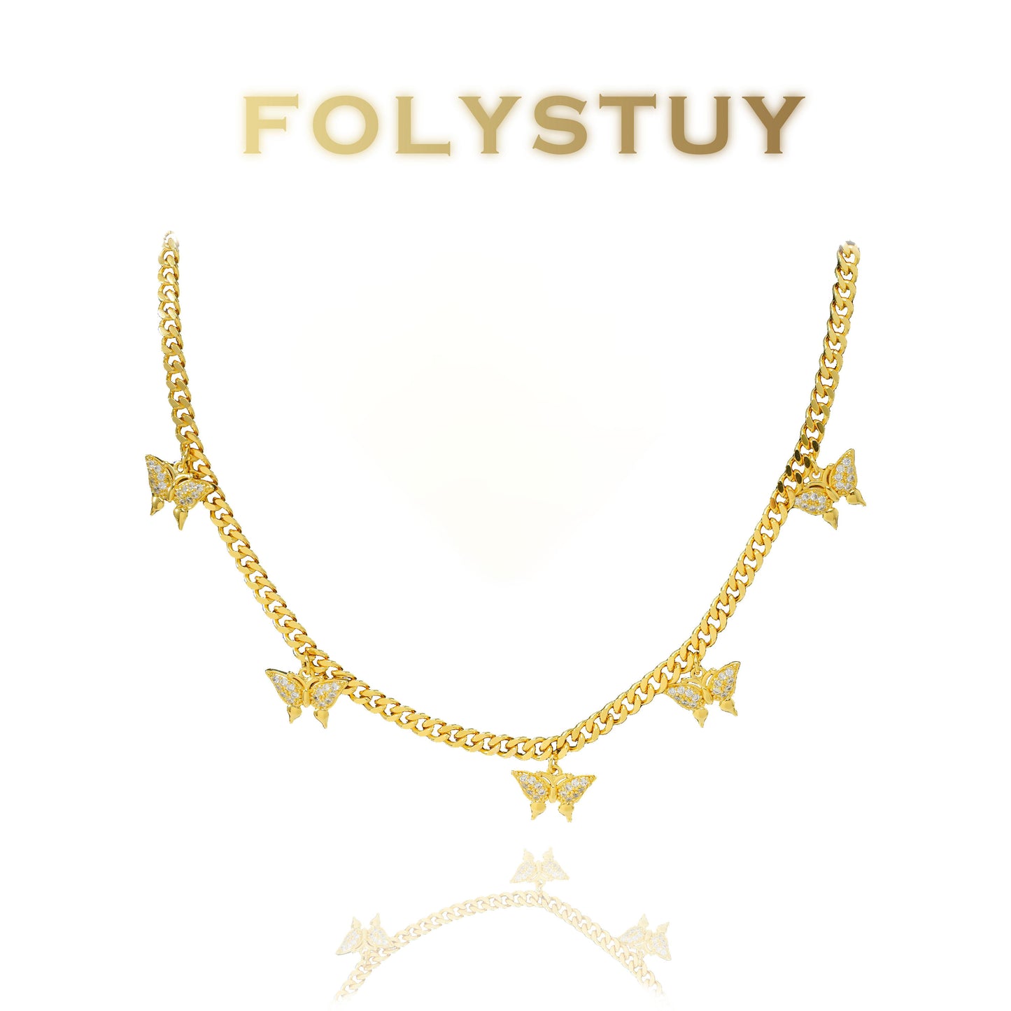 【FOLYSTUY (Y137)】24k gold filled Cuban Butterfly Necklace