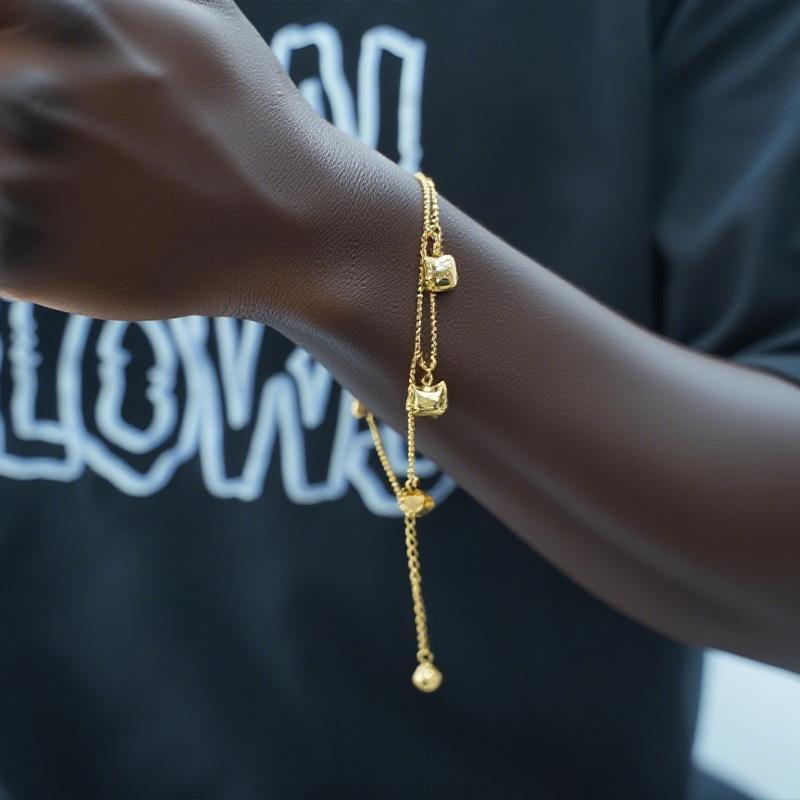 【FOLYSTUY(W177)】24k gold filled Beads cute cat ankle chain (can be used as a bracelet)