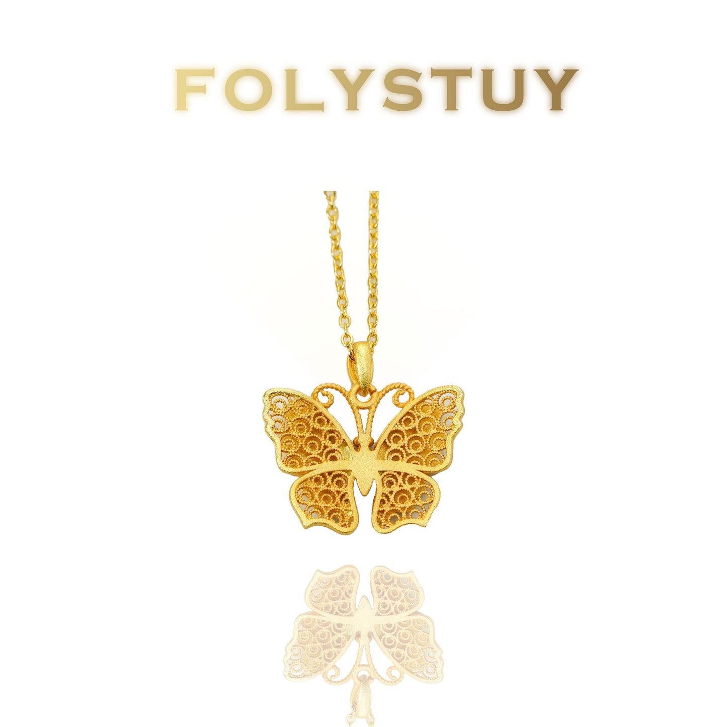 【FOLYSTUY(K140)】24k gold filled Gorgeous Butterfly Hollow-Out Pendant