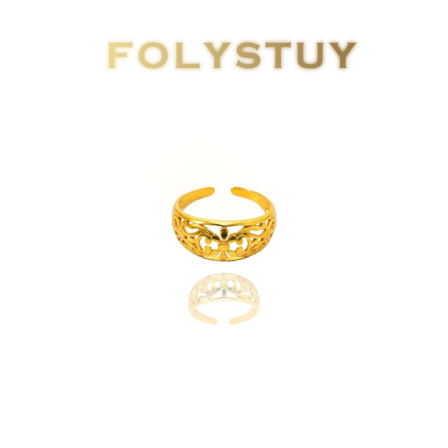 【FOLYSTUY(YNZ41)】24k gold filled Exquisite Floral - Patterned Ring by FOLYSTUY