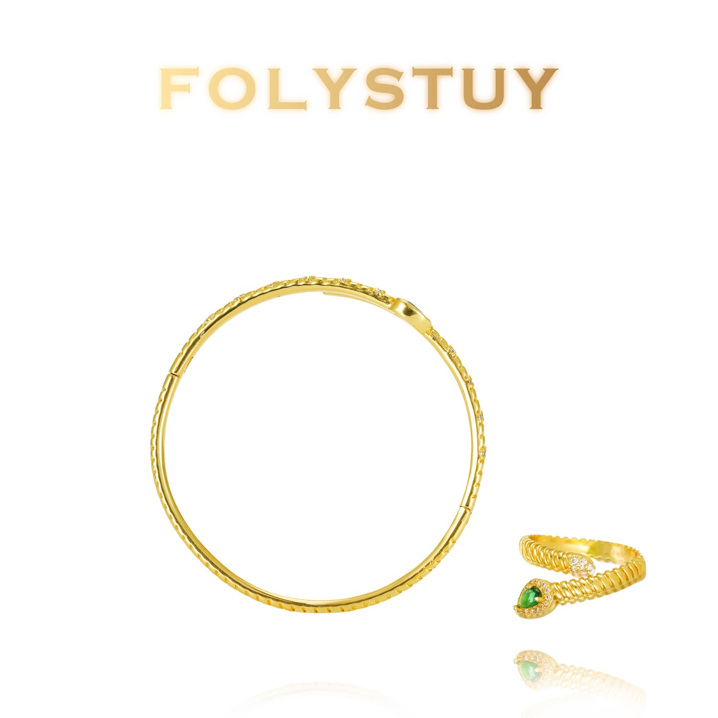 【FOLYSTUY (T90)】24k gold filled Adjustable Snake Bangle with Ring
