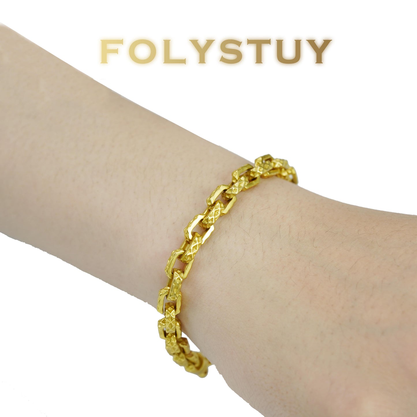 【FOLYSTUY (YNW05)】24k gold filled Embossed O-link Bracelet