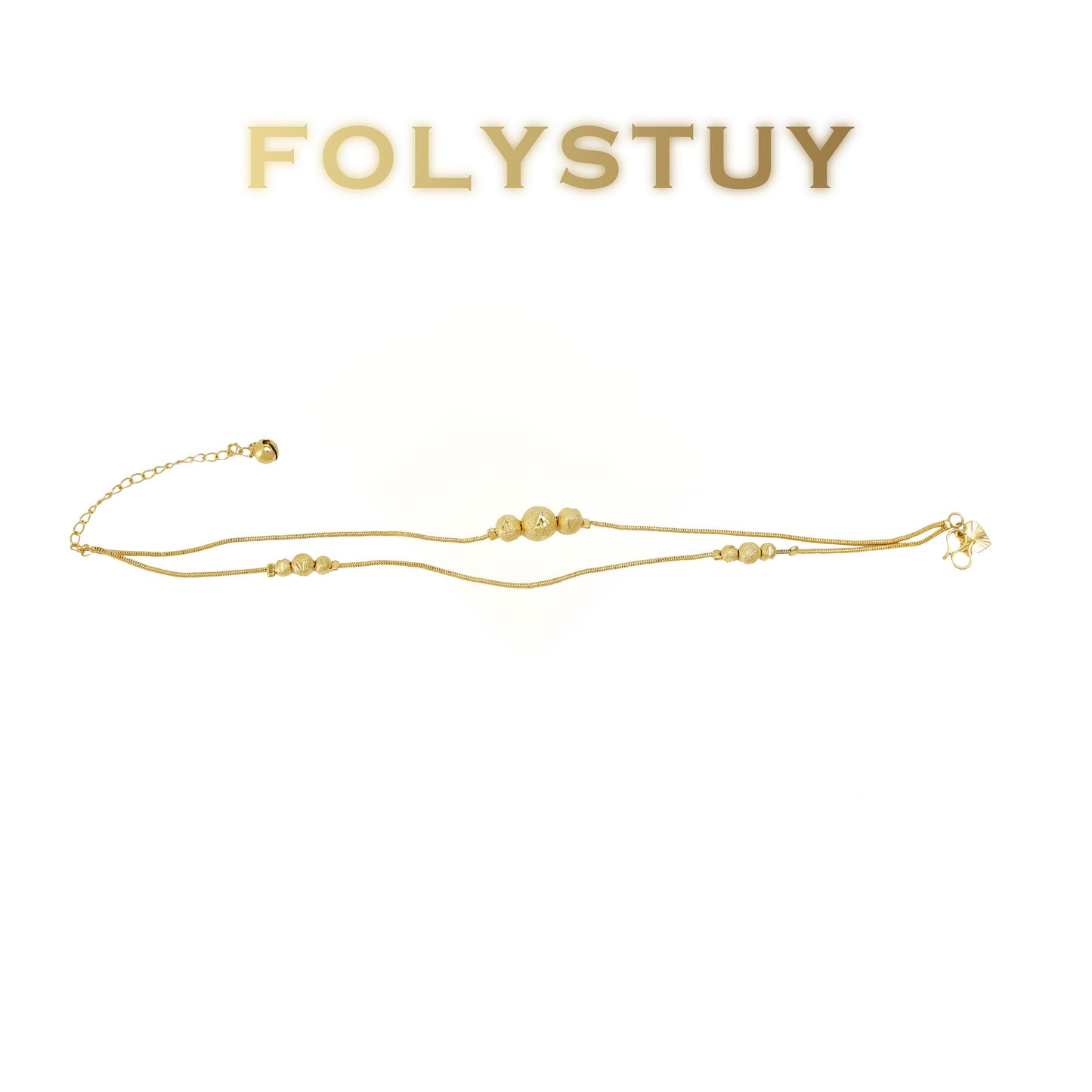 【FOLYSTUY(W176)】24k gold filled Snake bone + bead double-layer anklet (can be used as a bracelet)