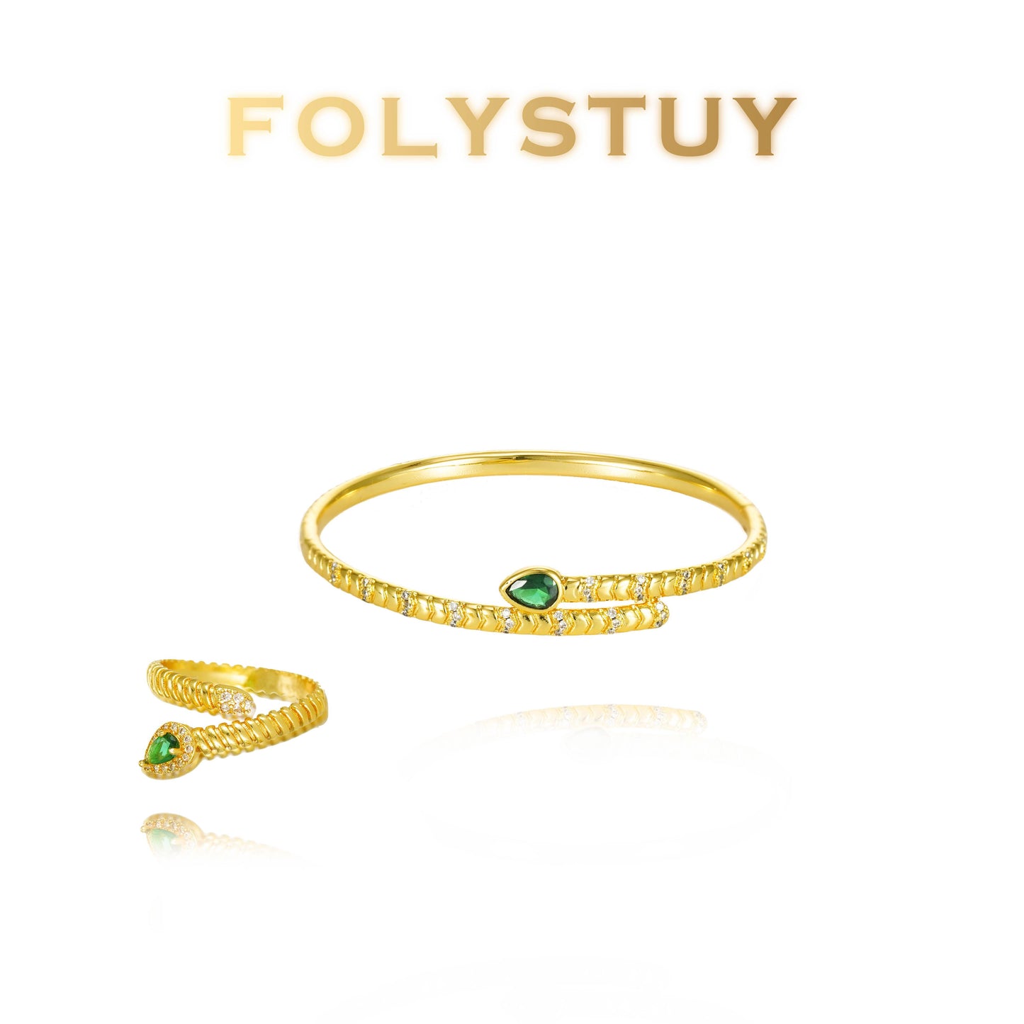 【FOLYSTUY (T90)】24k gold filled Adjustable Snake Bangle with Ring