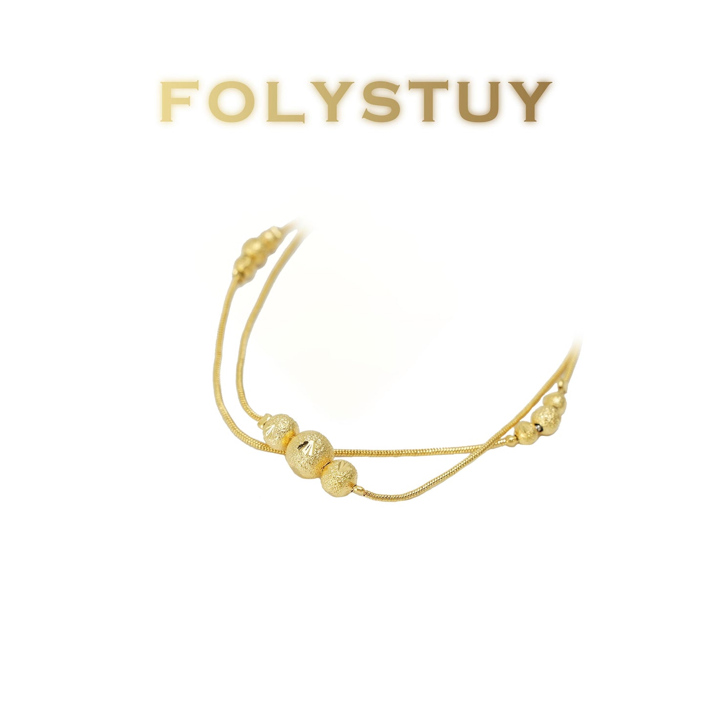 【FOLYSTUY(W176)】24k gold filled Snake bone + bead double-layer anklet (can be used as a bracelet)