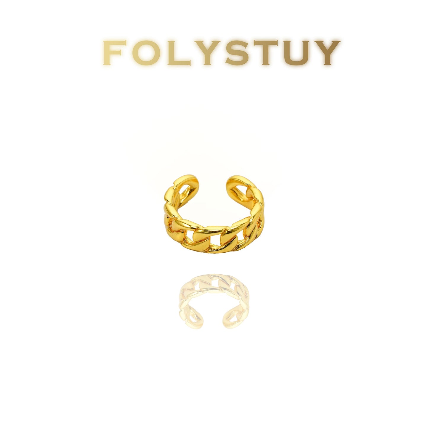 【FOLYSTUY(YNZ42)】24k gold filled Trendy Chunky Chain - Style Open - Ring by FOLYSTUY