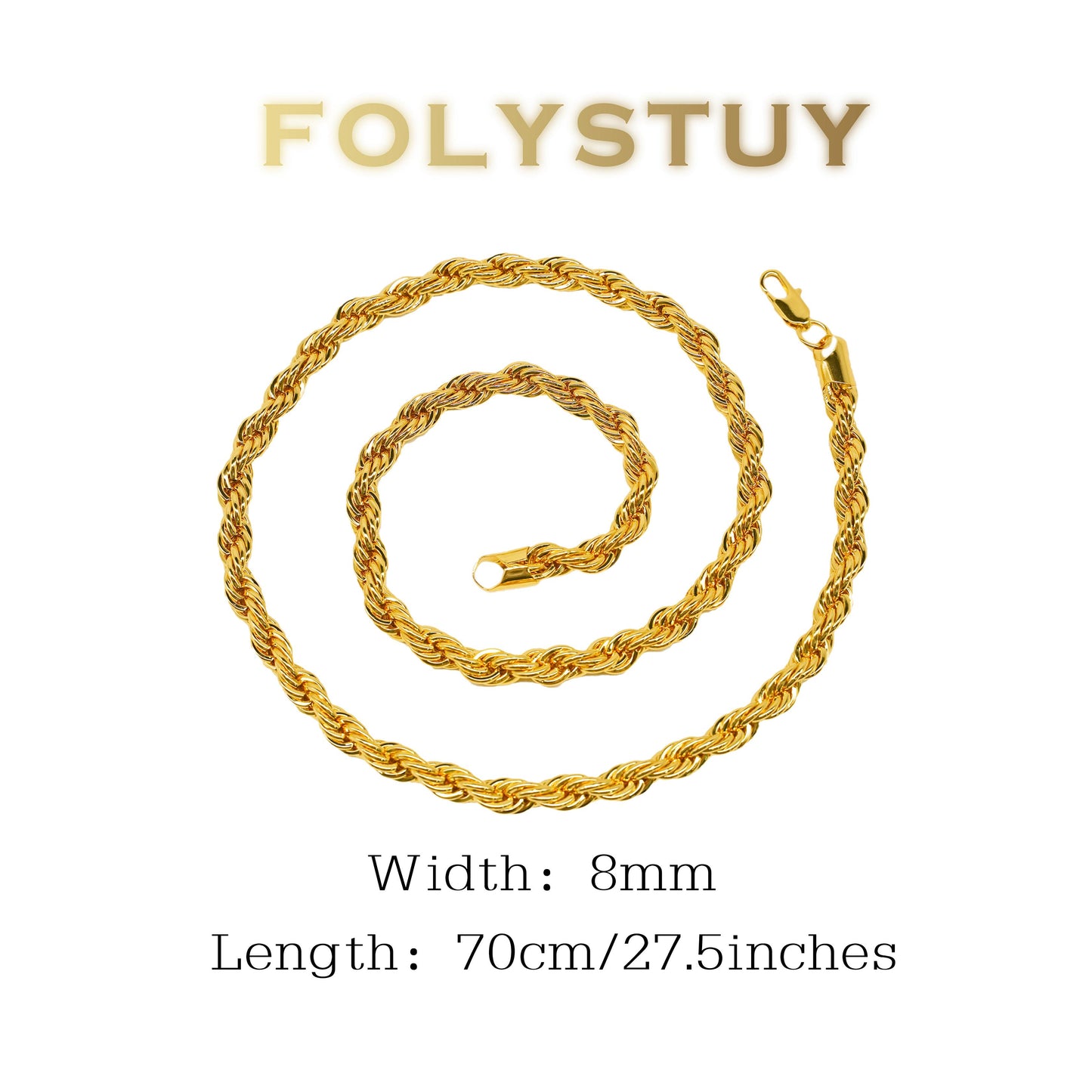 FOLYSTUY (Y5) 24k gold filled Rope Chain Link Necklace