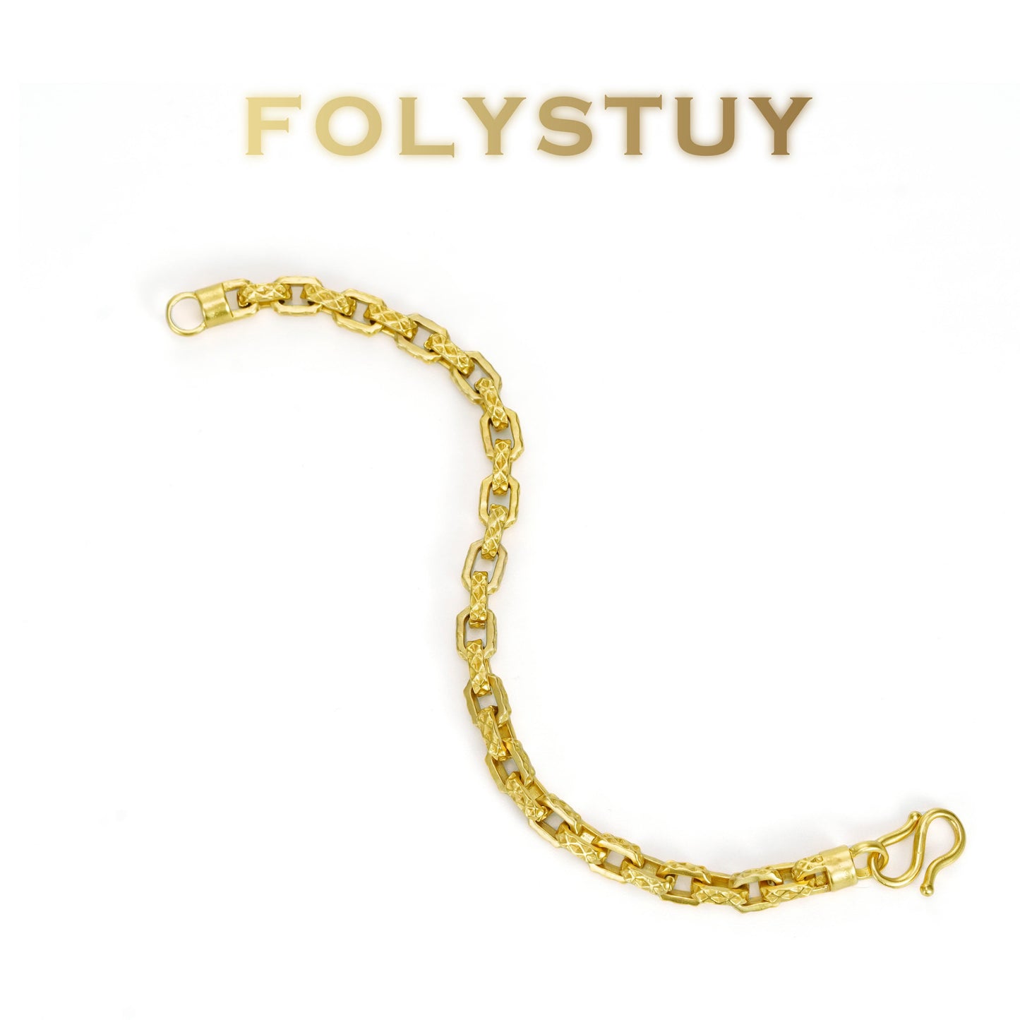 【FOLYSTUY (YNW05)】24k gold filled Embossed O-link Bracelet