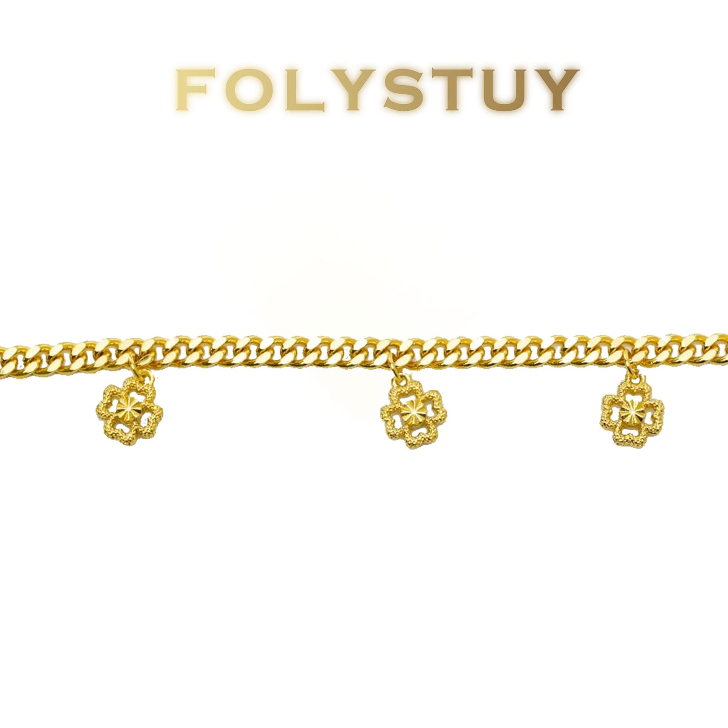 【FOLYSTUY (W163)】24k gold filled Cuban four-leaf clover bracelet