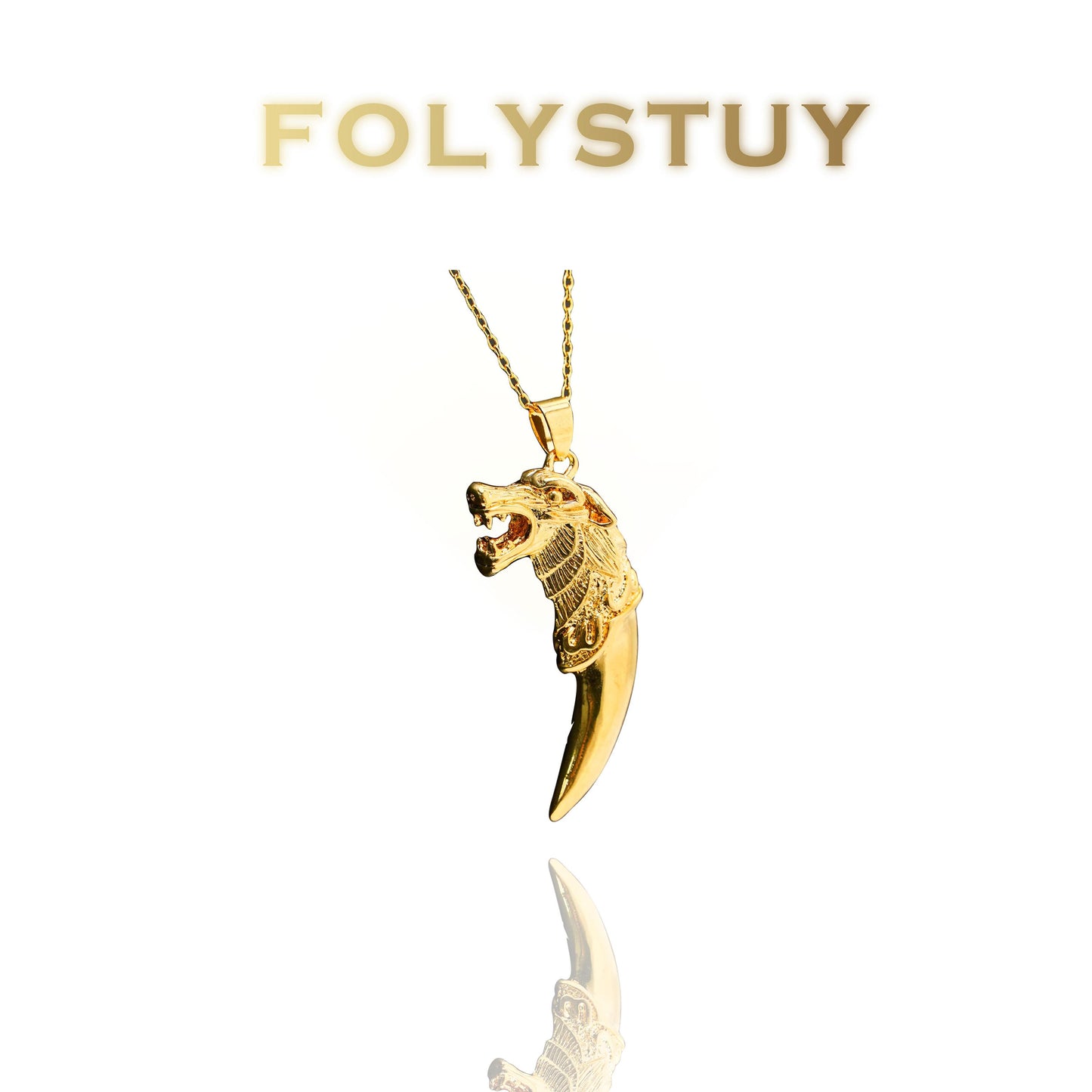 【FOLYSTUY (K136)】24k gold filled Tiger and Wolf Tooth Pendant