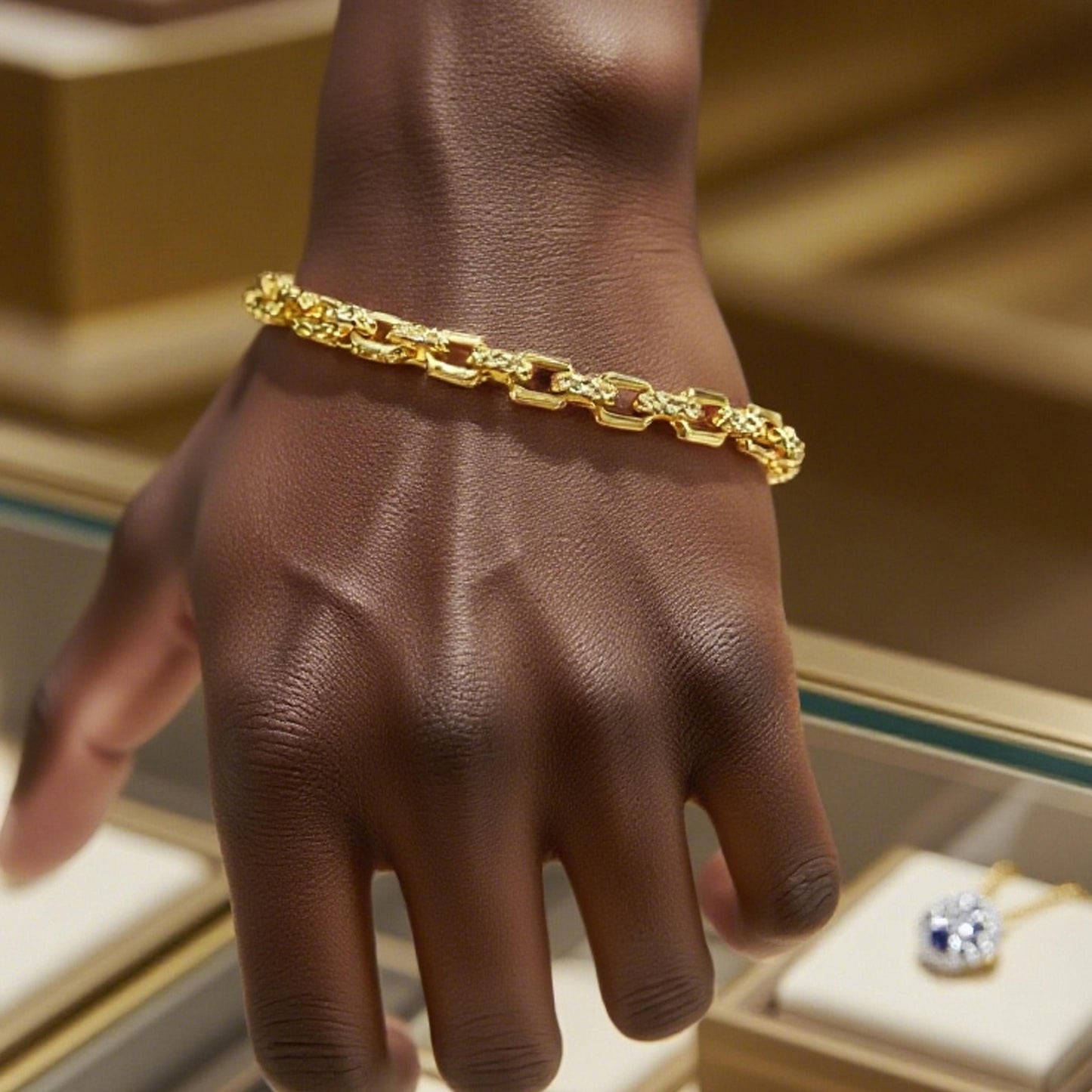 【FOLYSTUY (YNW05)】24k gold filled Embossed O-link Bracelet
