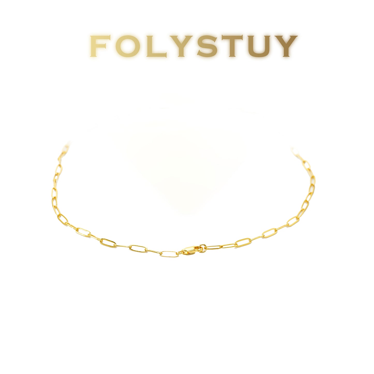 【FOLYSTUY (Y133)】24k gold filled Paperclip Chain Link Necklace