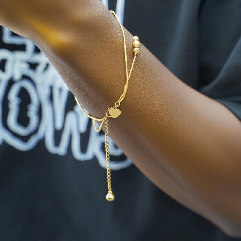【FOLYSTUY(W176)】24k gold filled Snake bone + bead double-layer anklet (can be used as a bracelet)