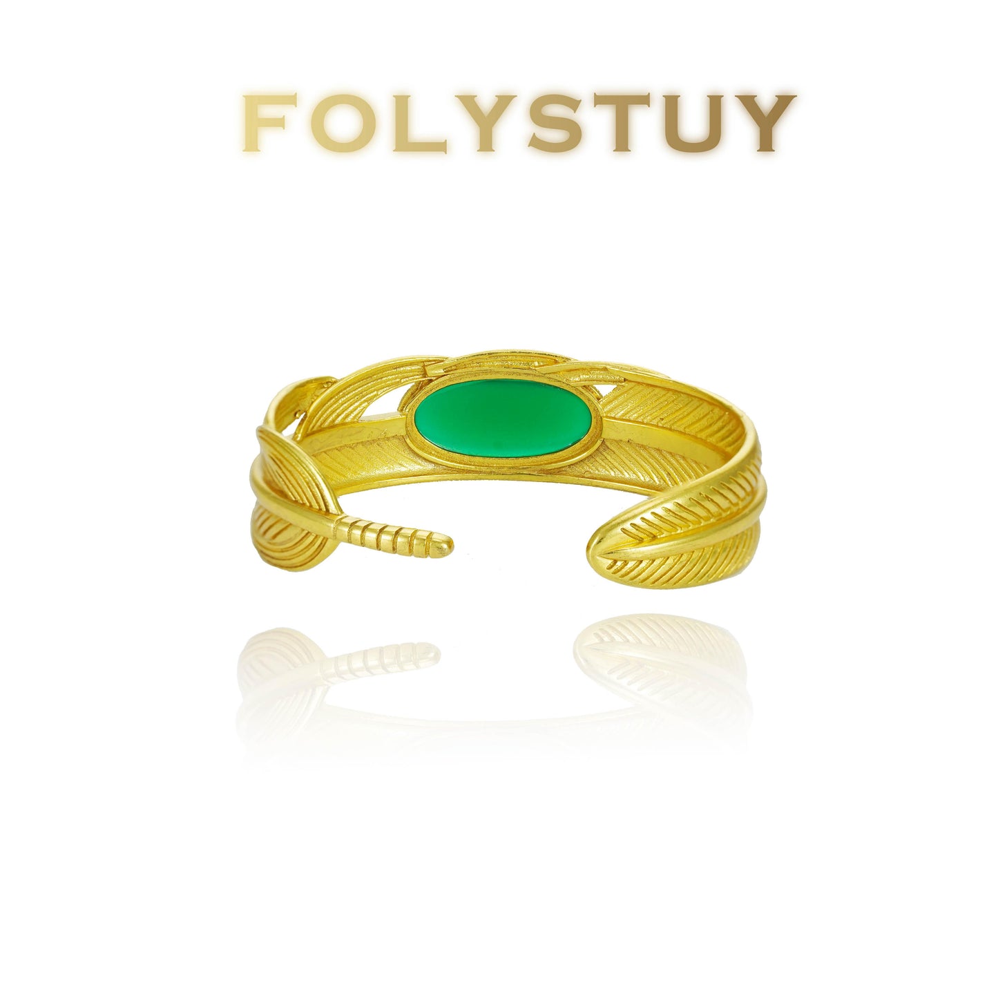 【FOLYSTUY (YNT02)】24k gold filled Feather Bangle inlaid with Agate
