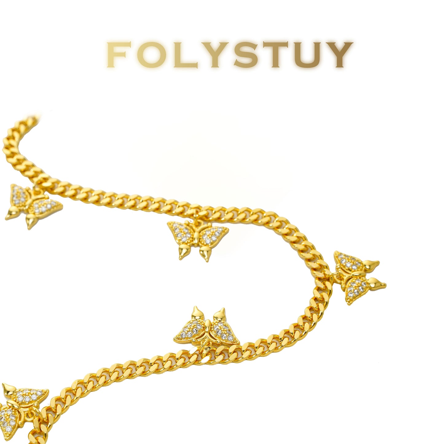 【FOLYSTUY (Y137)】24k gold filled Cuban Butterfly Necklace