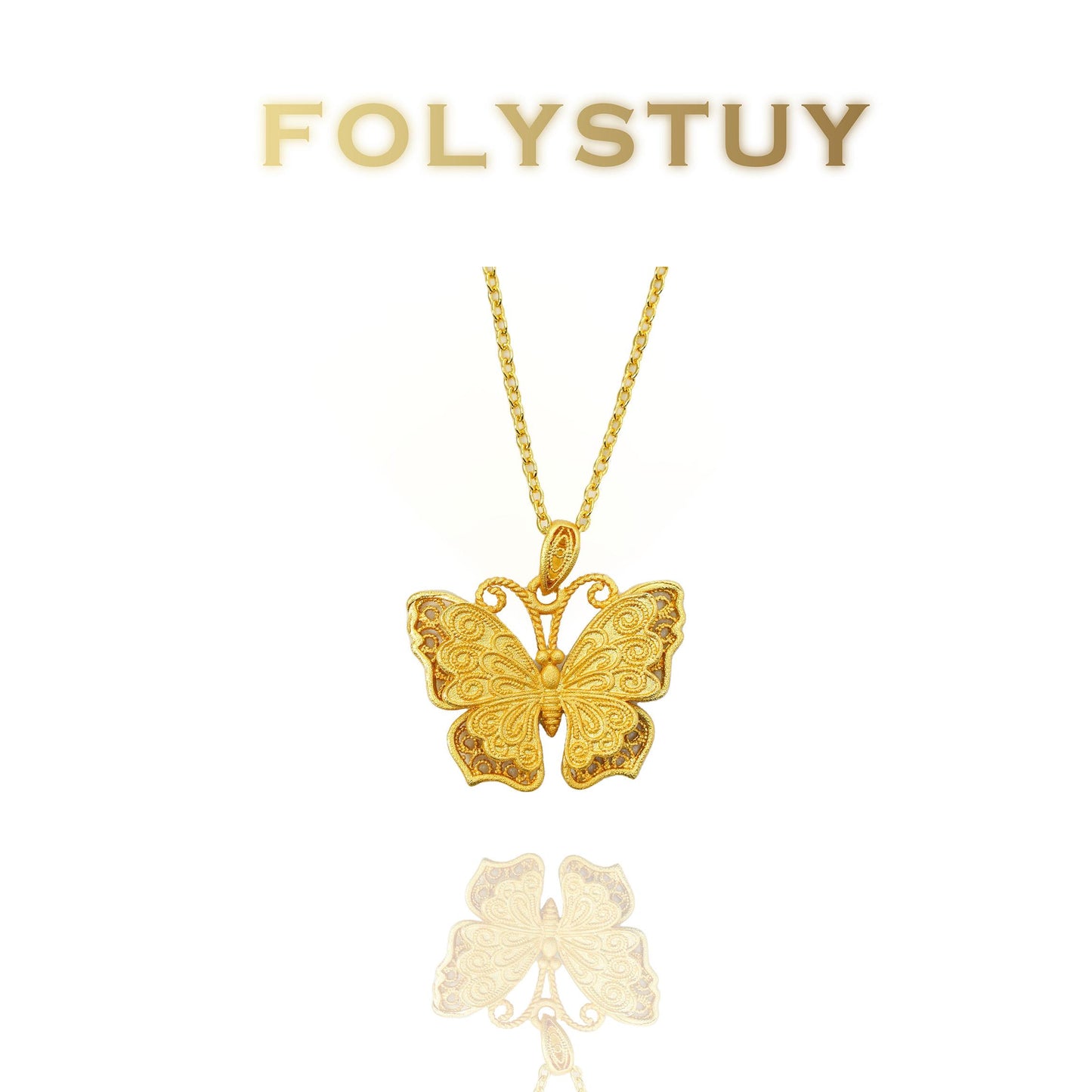 【FOLYSTUY(K140)】24k gold filled Gorgeous Butterfly Hollow-Out Pendant