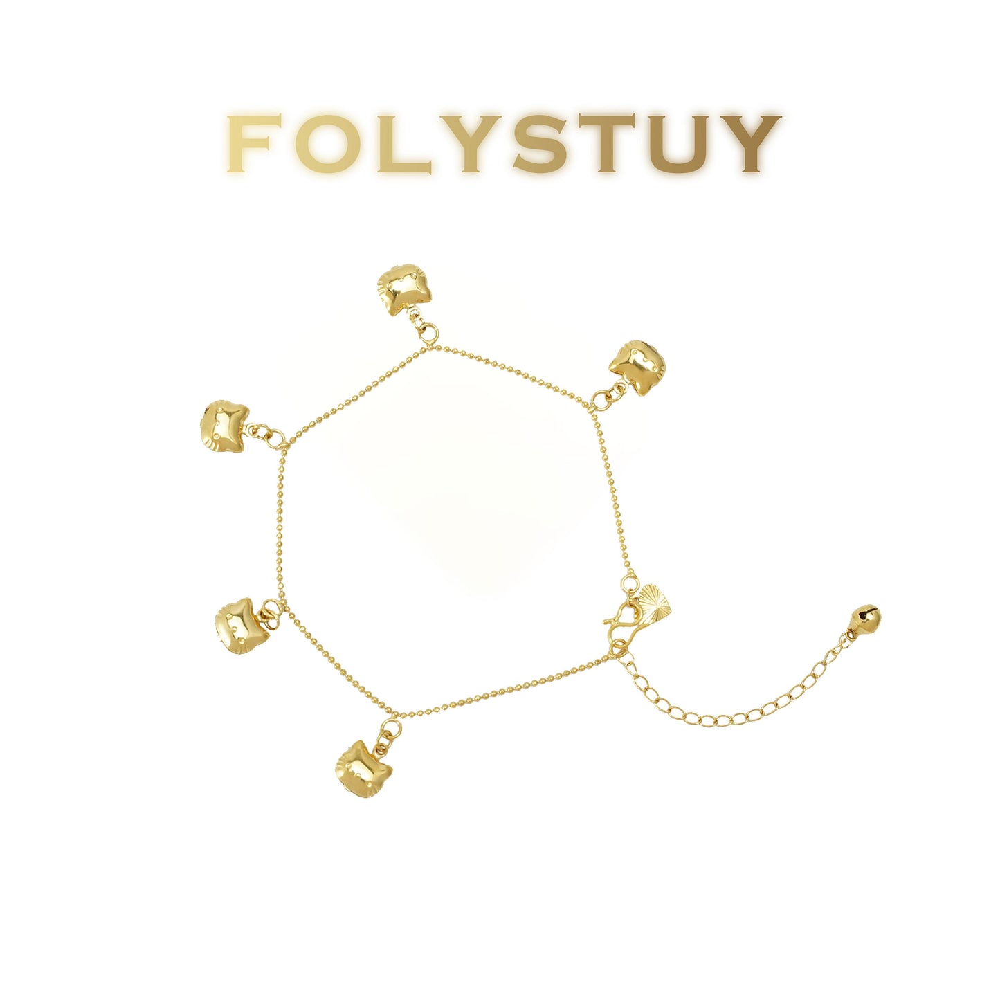【FOLYSTUY(W177)】24k gold filled Beads cute cat ankle chain (can be used as a bracelet)