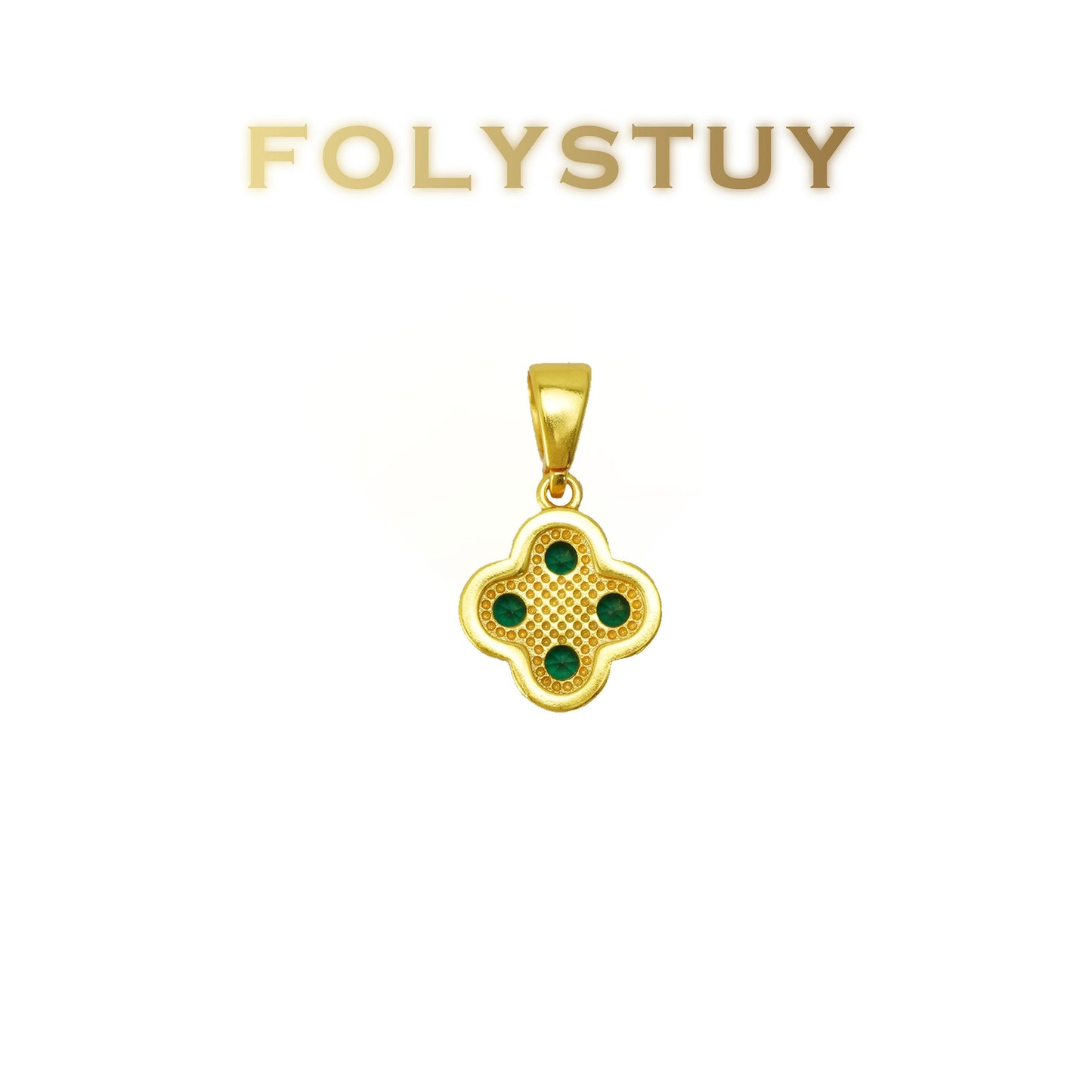 FOLYSTUY(YNK20) 24k gold filled 4-leaf clad greenstone pendant