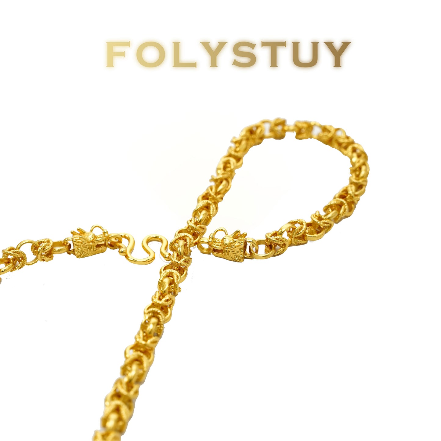 【FOLYSTUY(YNY07)】24k gold filled 7mm-Wide, 23.6-Inch-Long Dragon Bone Necklace