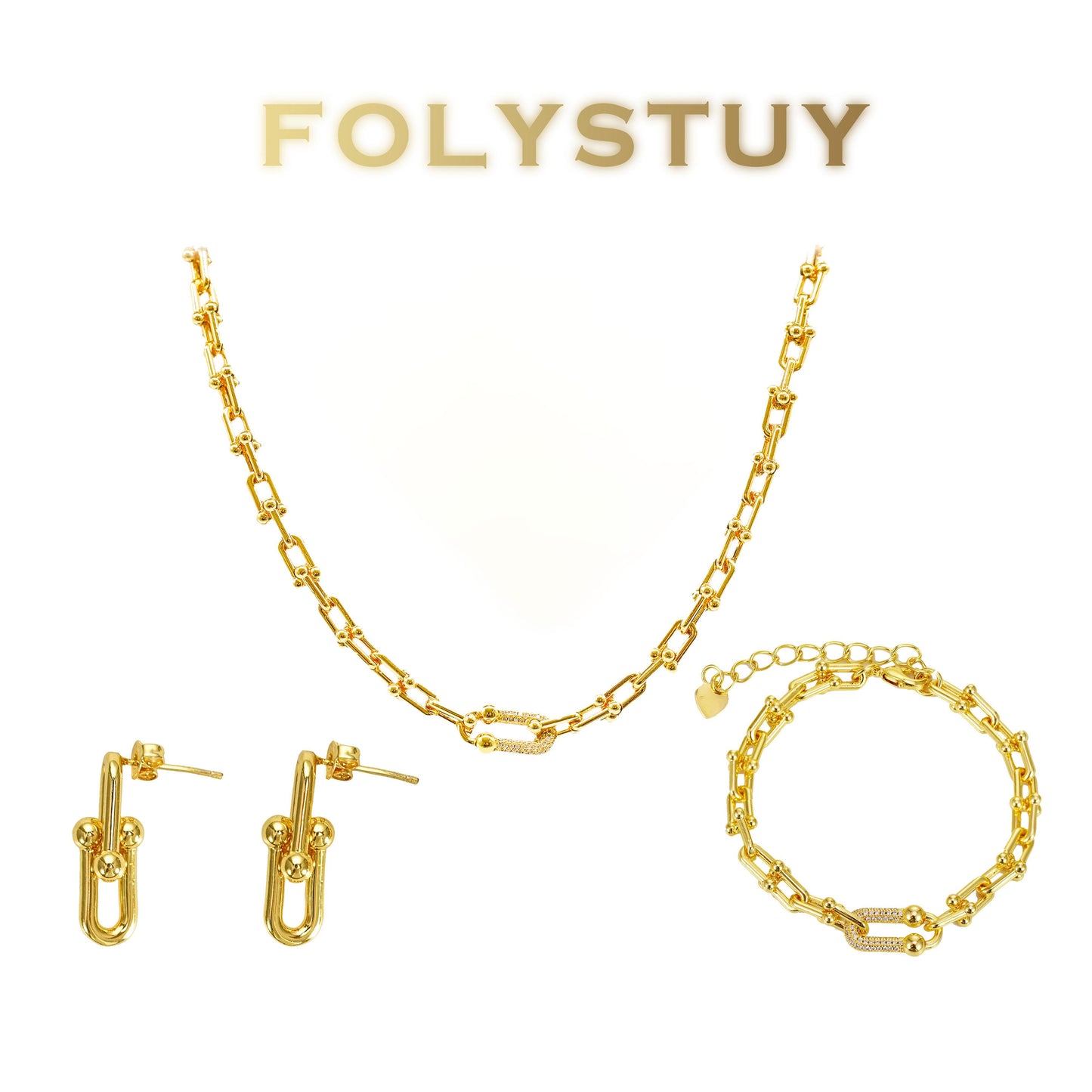 【FOLYSTUY (Y126)】24k gold filled Paperclip Chain Link Necklace Set