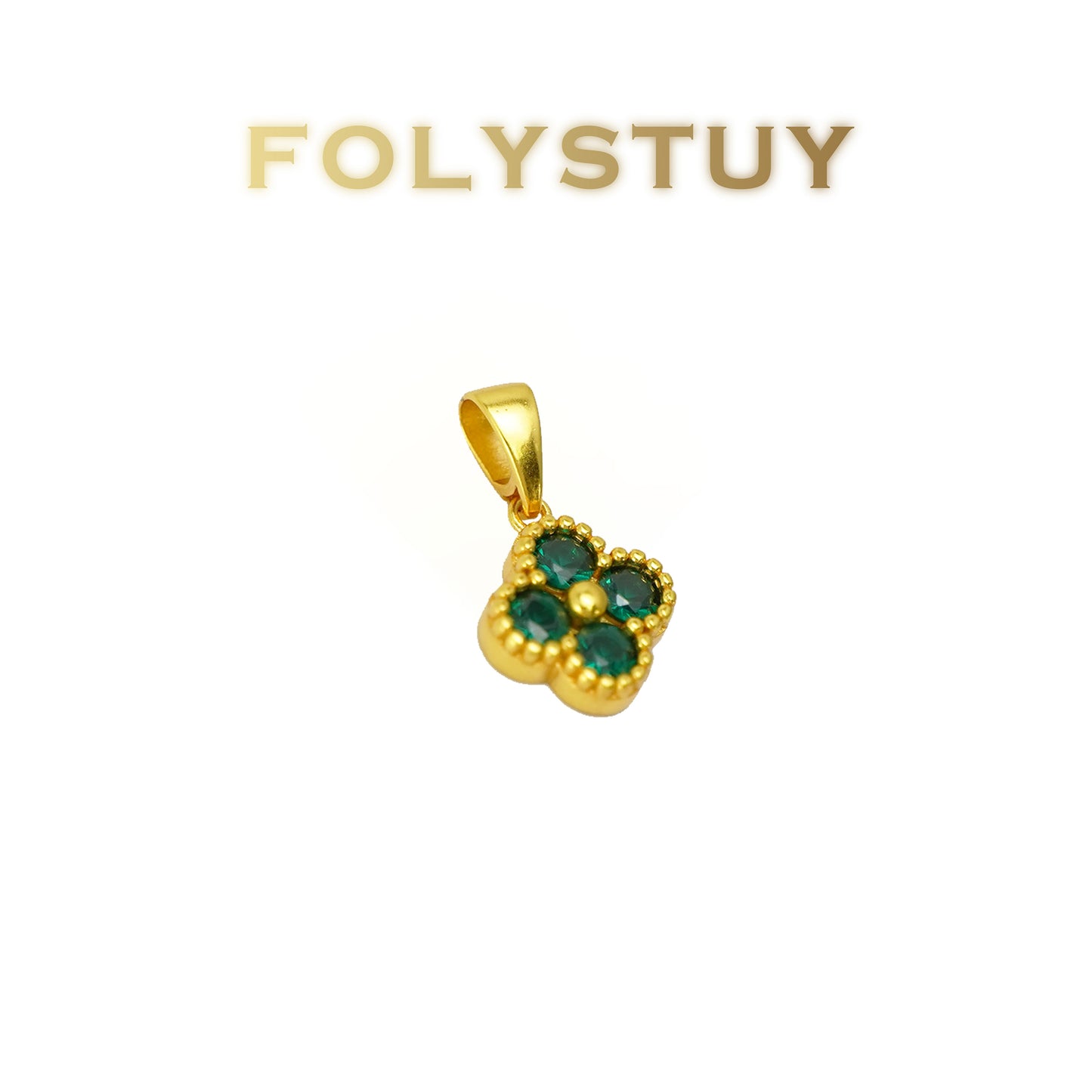 FOLYSTUY(YNK20) 24k gold filled 4-leaf clad greenstone pendant