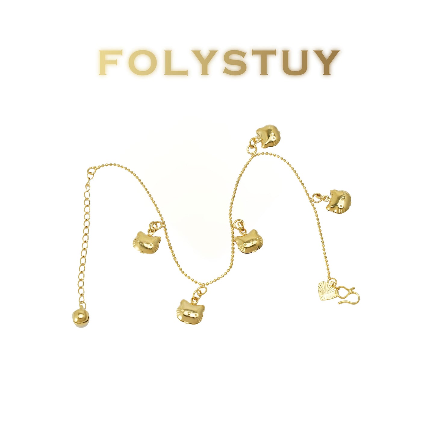 【FOLYSTUY(W177)】24k gold filled Beads cute cat ankle chain (can be used as a bracelet)