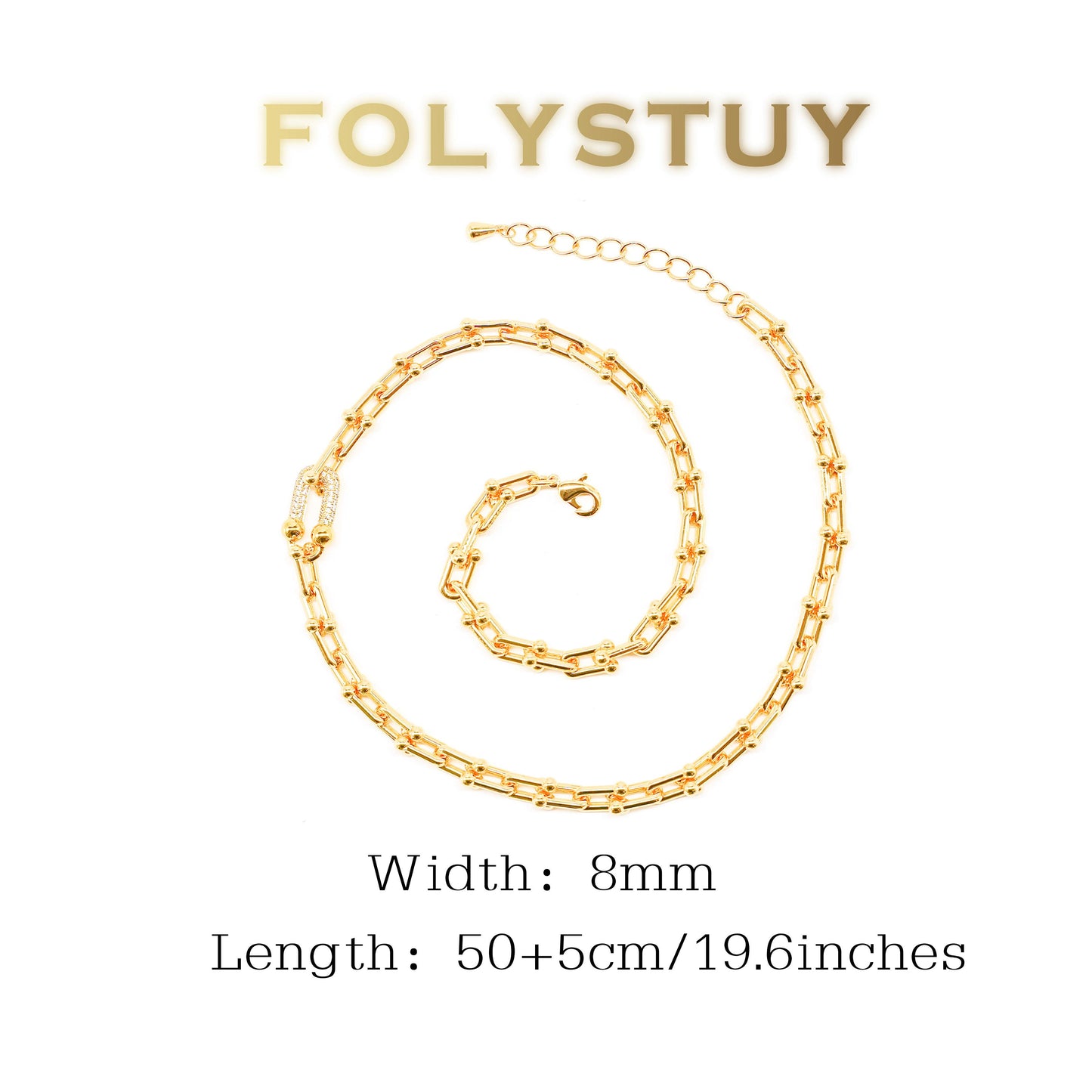 【FOLYSTUY (Y120)】24k gold filled Paperclip Chain Link Necklace