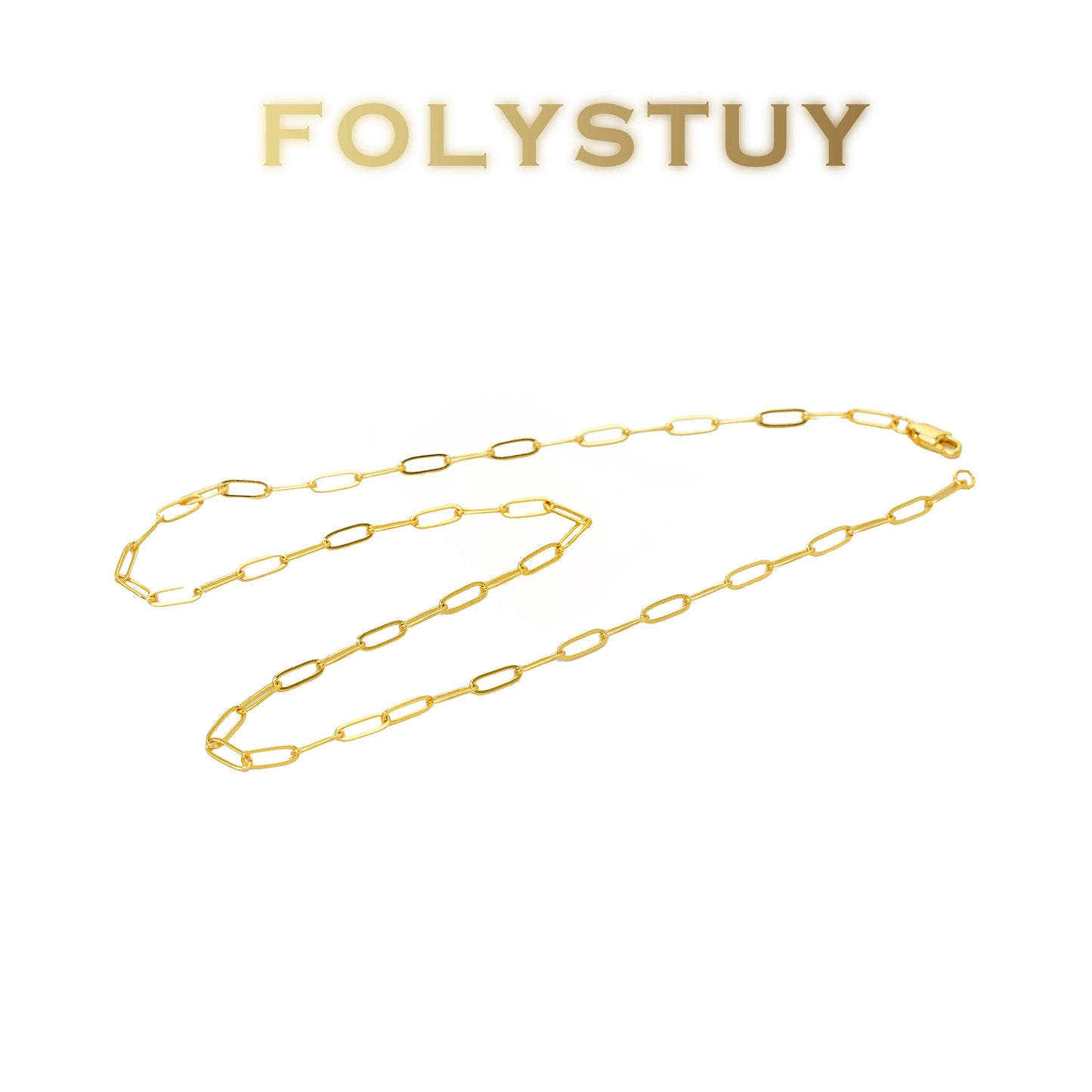 【FOLYSTUY (Y133)】24k gold filled Paperclip Chain Link Necklace