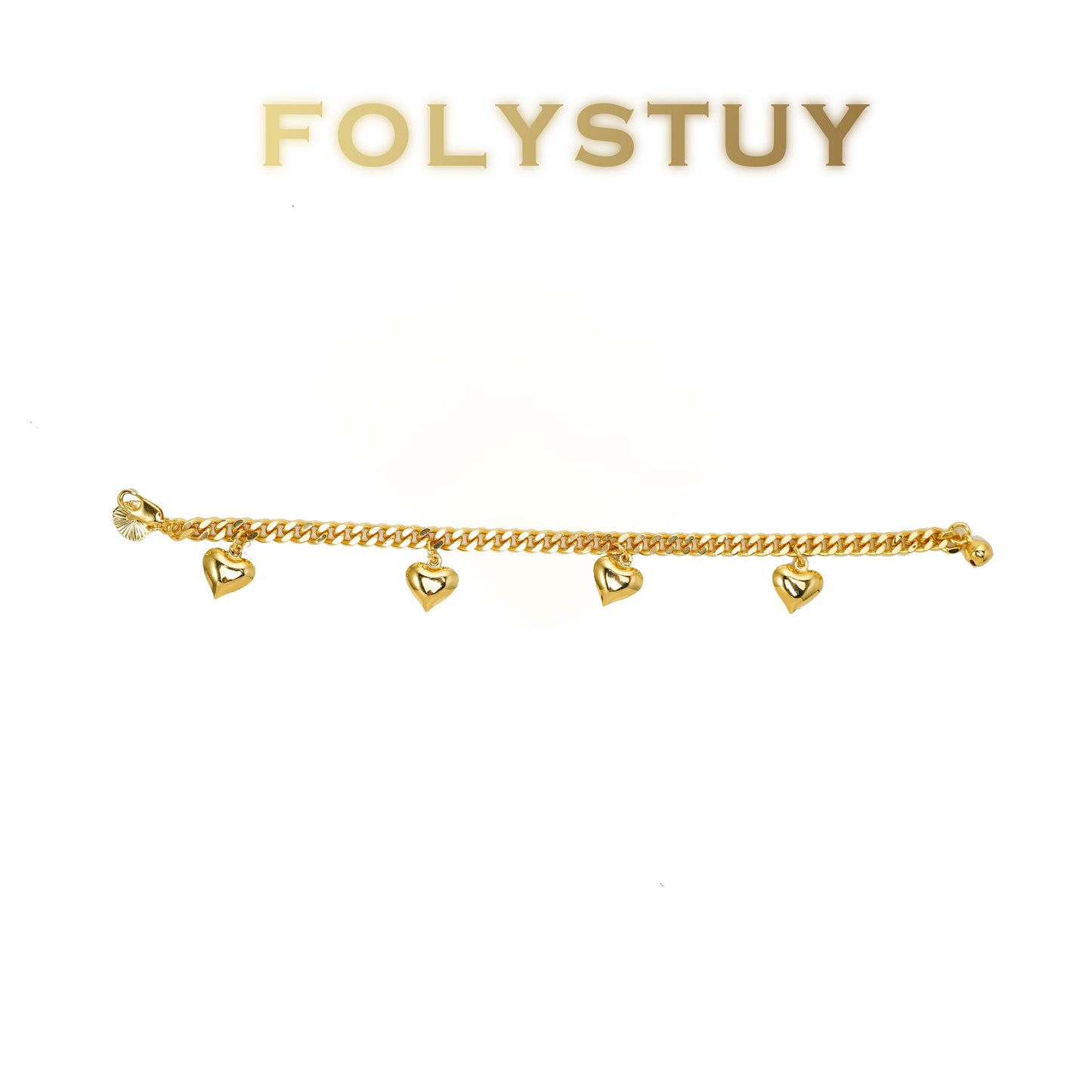 【FOLYSTUY(W161)】24k gold filled Multi-Heart Cuban Link Hand Chain