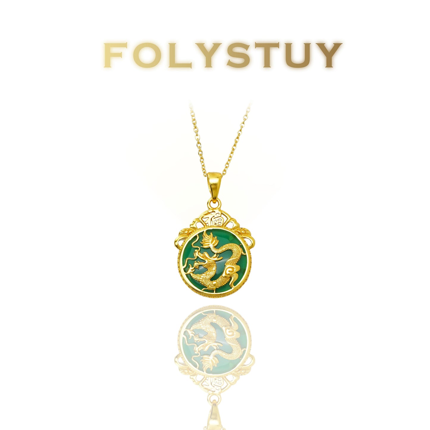 【FOLYSTUY (YNK16)】24k gold filled Dragon pendant inlaid with agate