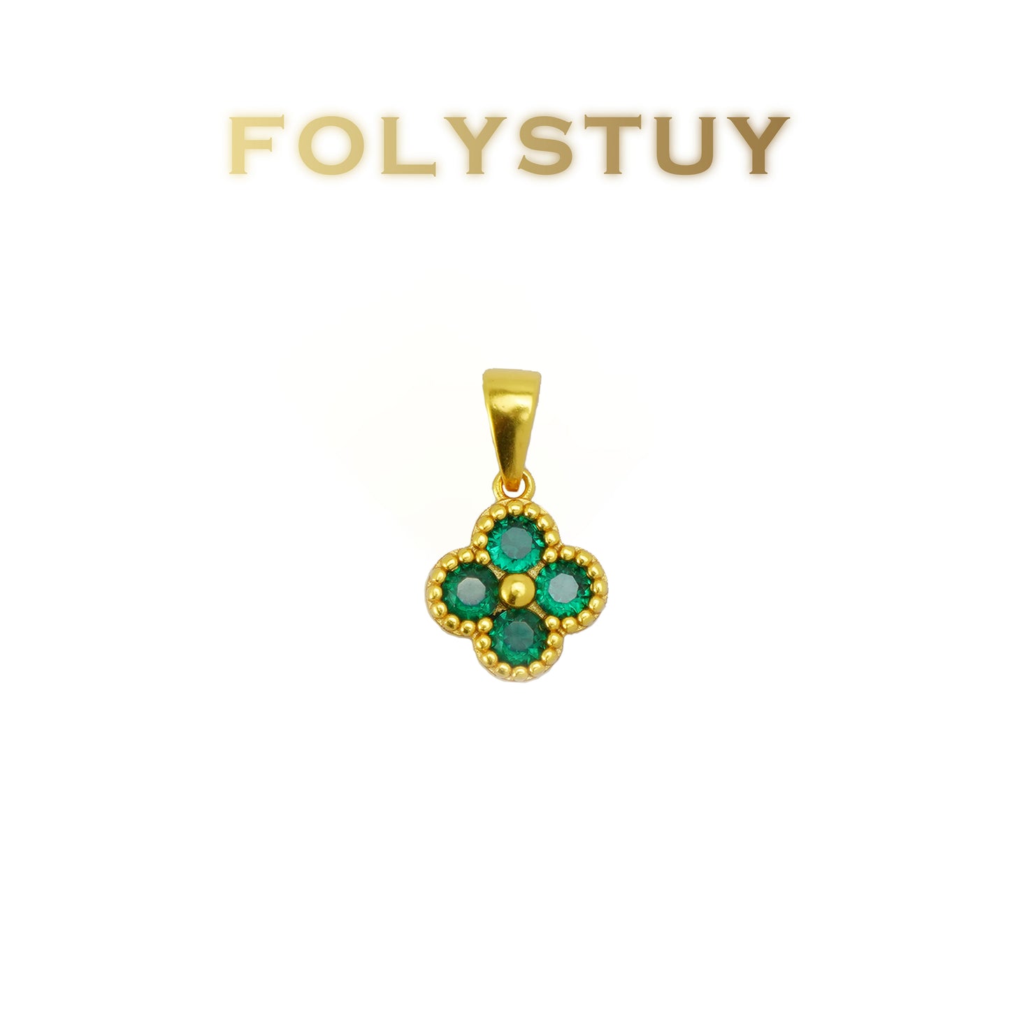 FOLYSTUY(YNK20) 24k gold filled 4-leaf clad greenstone pendant