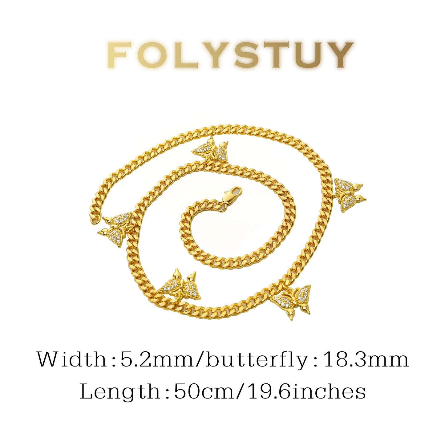 【FOLYSTUY (Y137)】24k gold filled Cuban Butterfly Necklace