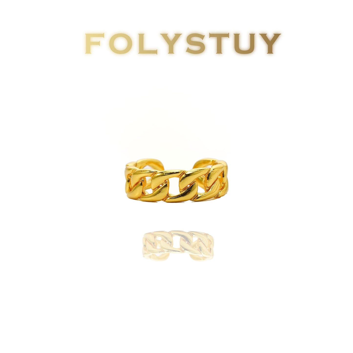 【FOLYSTUY(YNZ42)】24k gold filled Trendy Chunky Chain - Style Open - Ring by FOLYSTUY