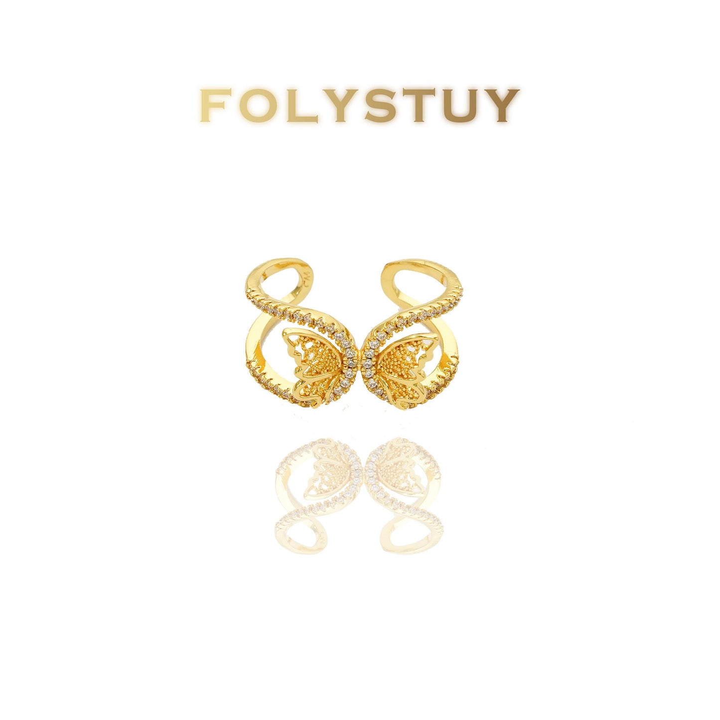 【FOLYSTUY (Z125)】24k gold filled Exquisite Butterfly Hollow Ring