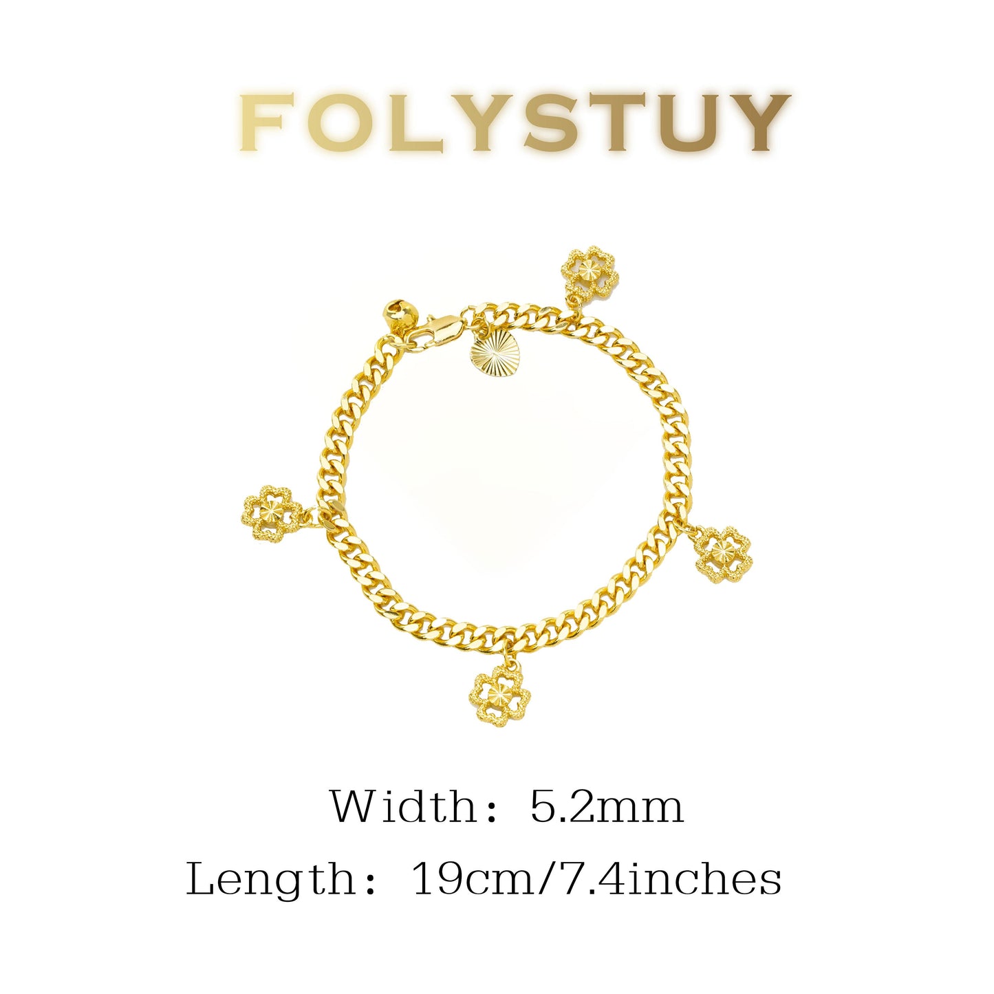 【FOLYSTUY (W163)】24k gold filled Cuban four-leaf clover bracelet