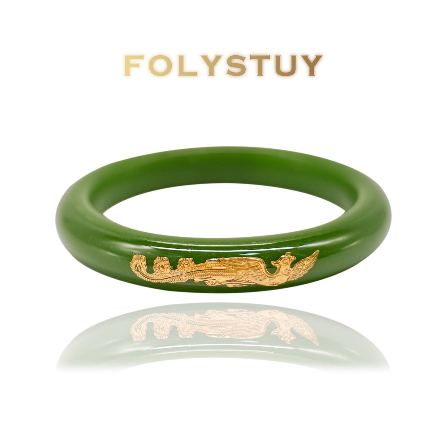 JXY72 Pulsera de dragón y fénix de jade verde