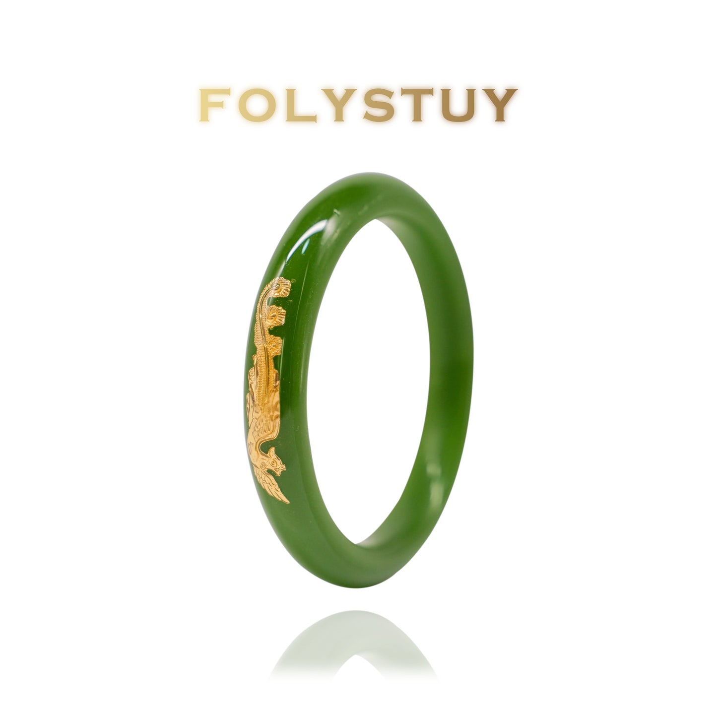JXY72 Pulsera de dragón y fénix de jade verde
