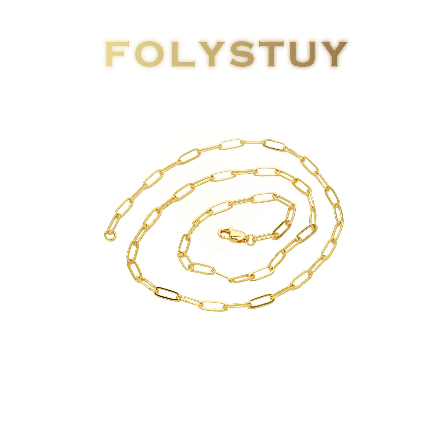 【FOLYSTUY (Y133)】24k gold filled Paperclip Chain Link Necklace