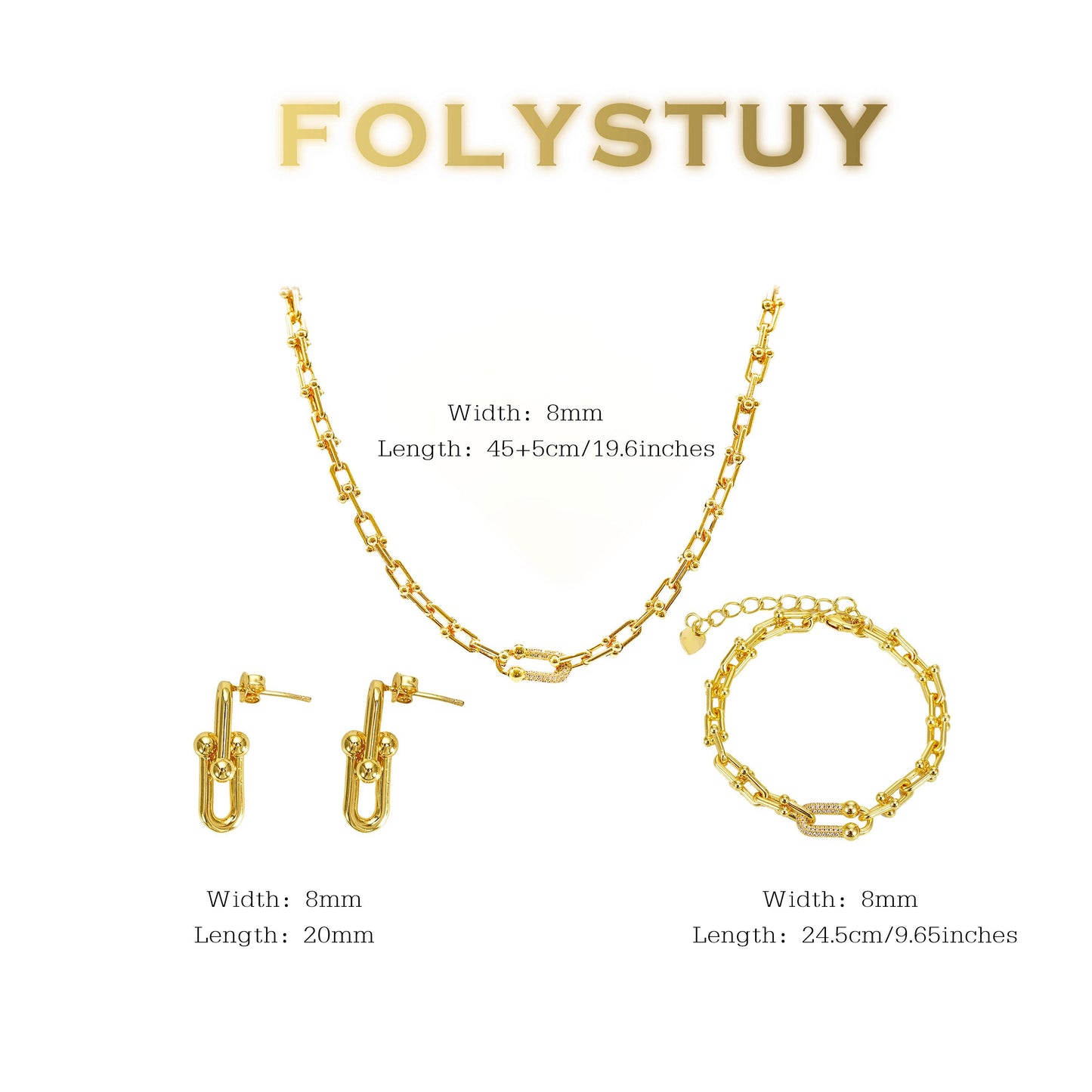 【FOLYSTUY (Y126)】24k gold filled Paperclip Chain Link Necklace Set