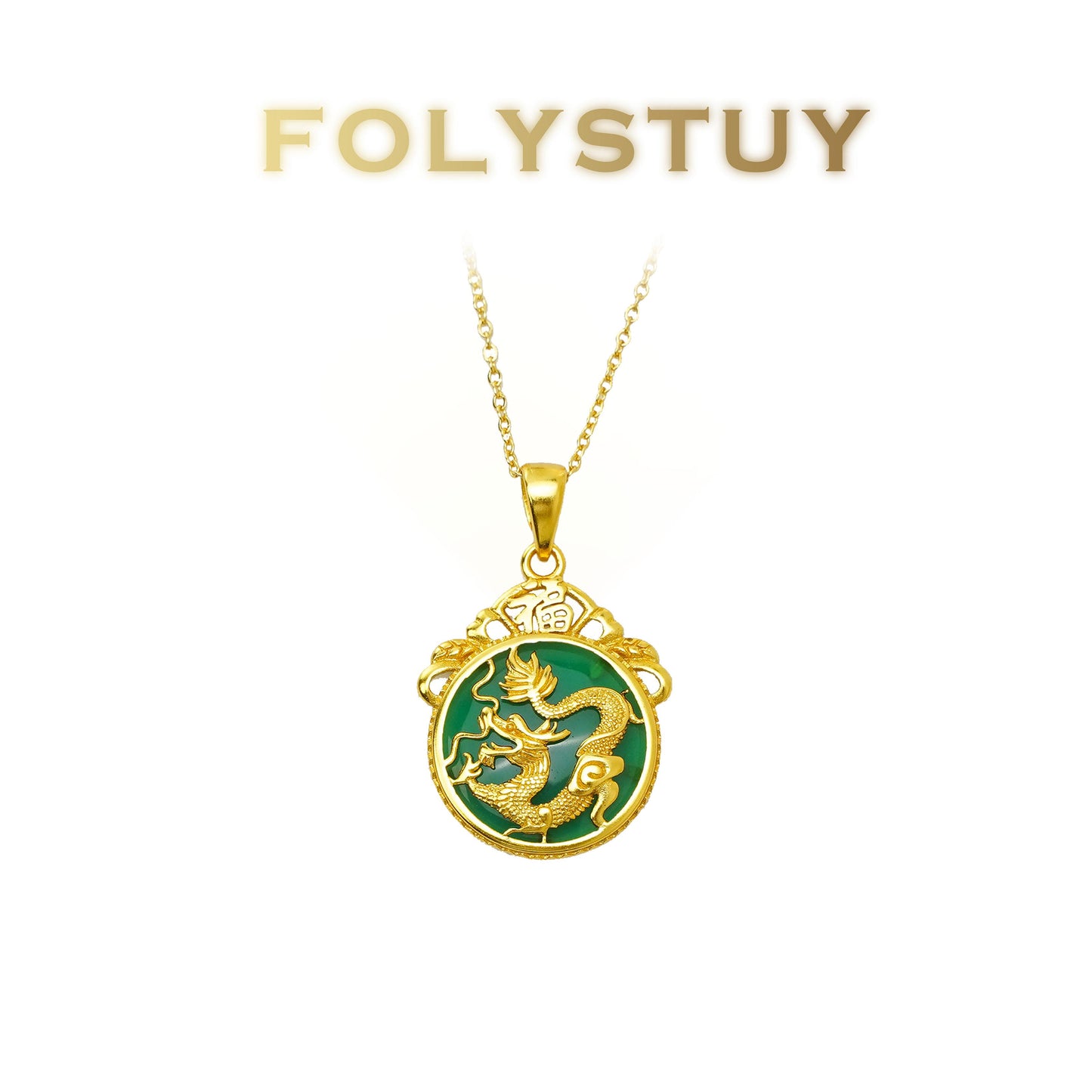 【FOLYSTUY (YNK16)】24k gold filled Dragon pendant inlaid with agate
