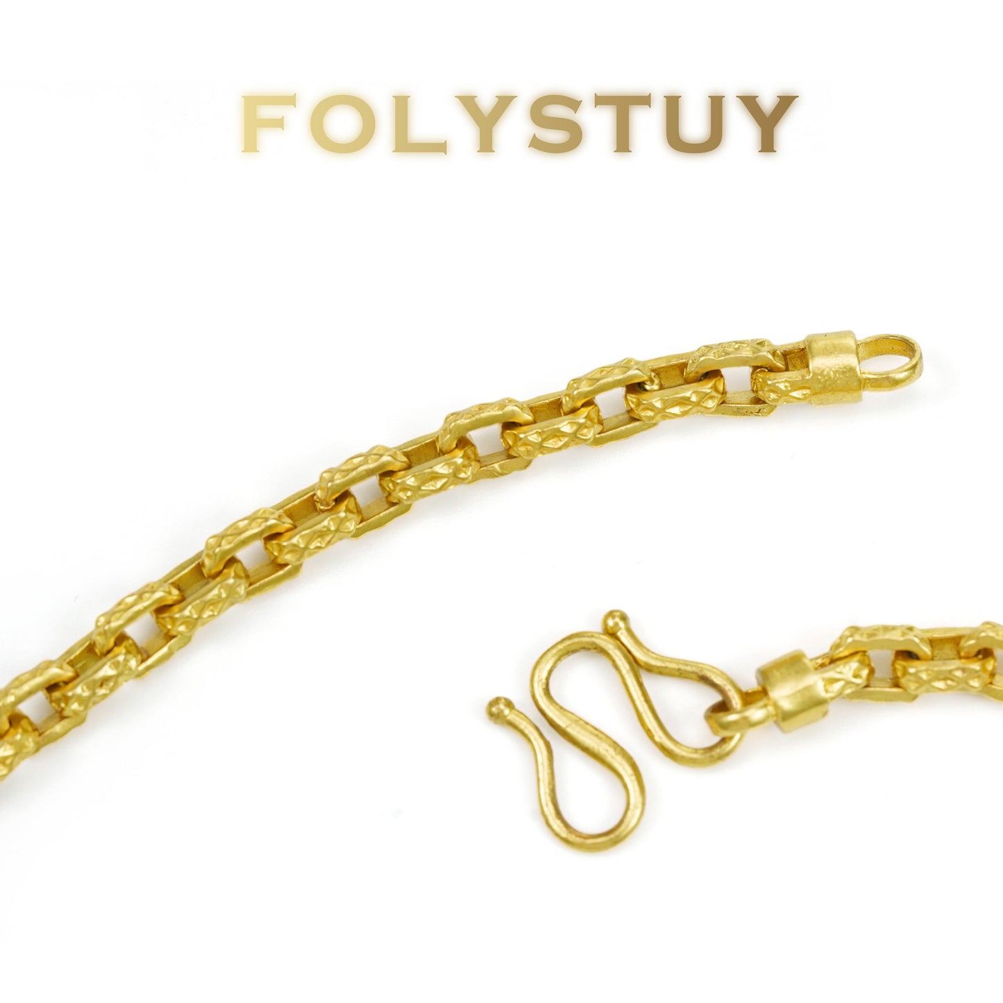 【FOLYSTUY (YNW05)】24k gold filled Embossed O-link Bracelet