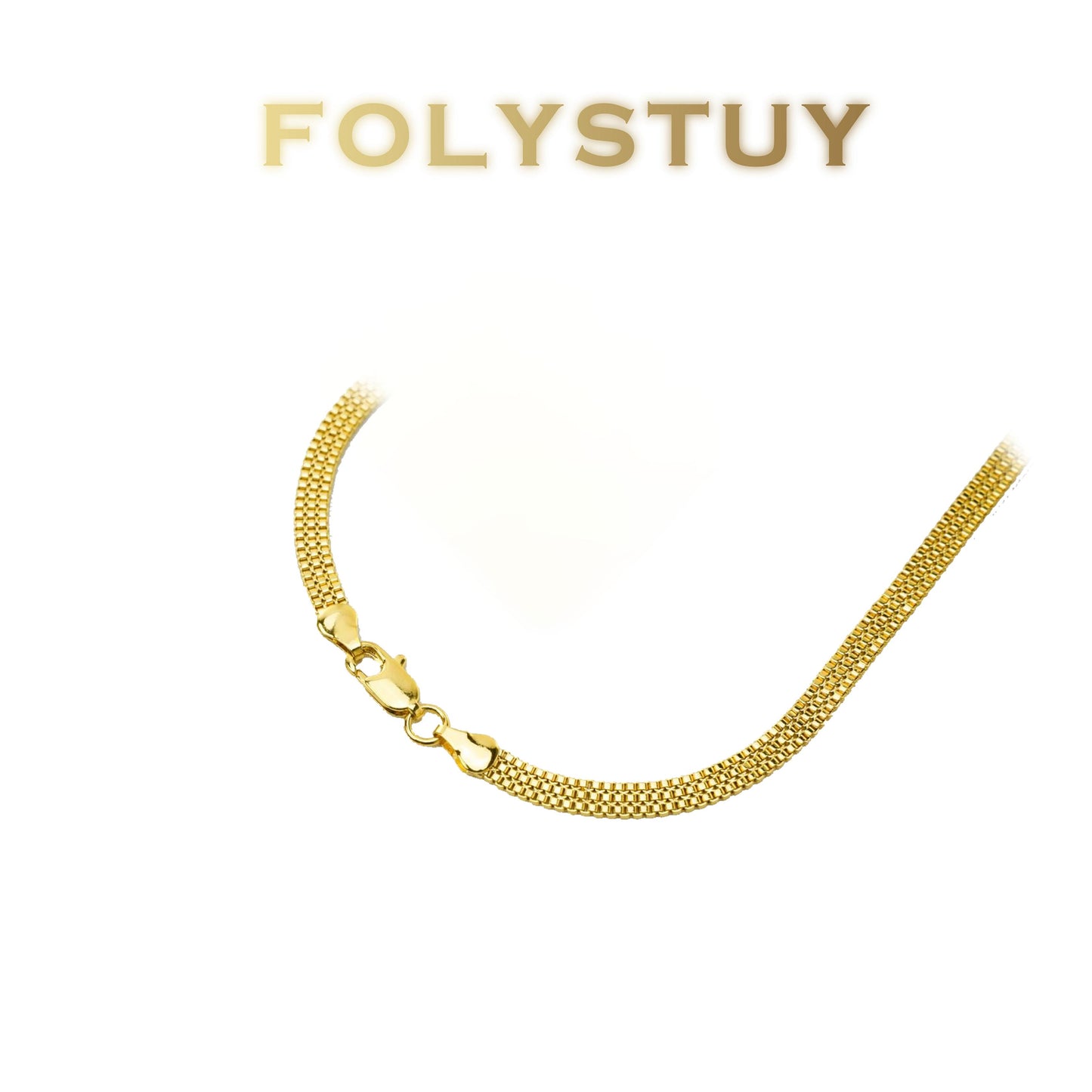 【FOLYSTUY (Y147)】24k gold filled 3 rows of box chain flat snake bones