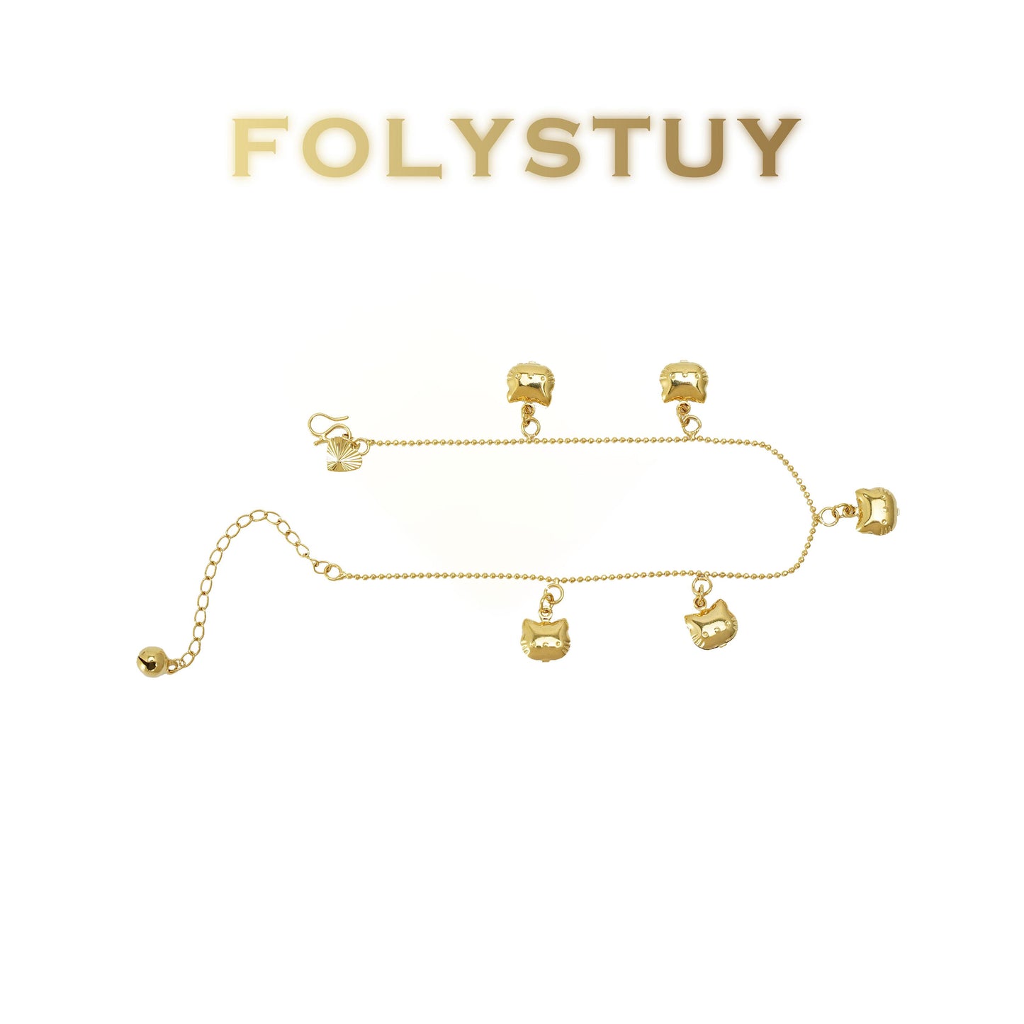 【FOLYSTUY(W177)】24k gold filled Beads cute cat ankle chain (can be used as a bracelet)