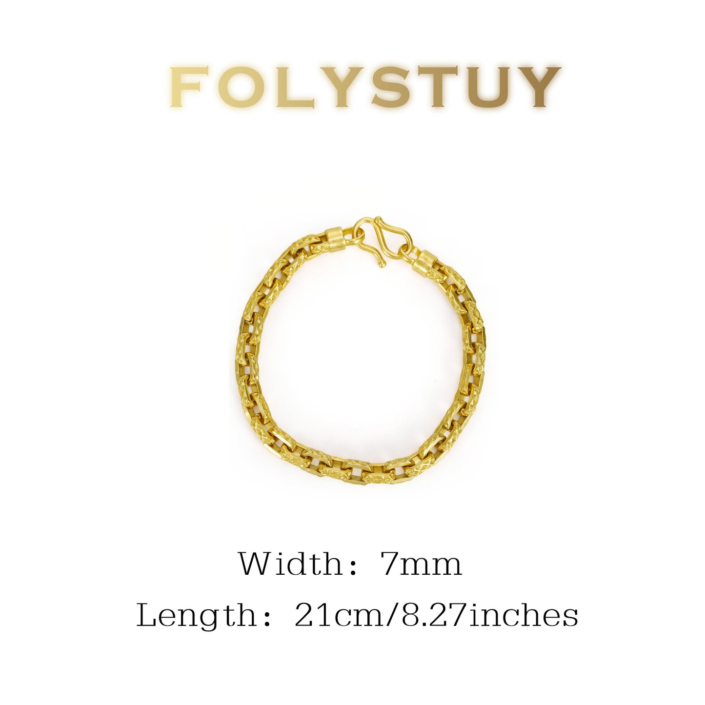 【FOLYSTUY (YNW05)】24k gold filled Embossed O-link Bracelet