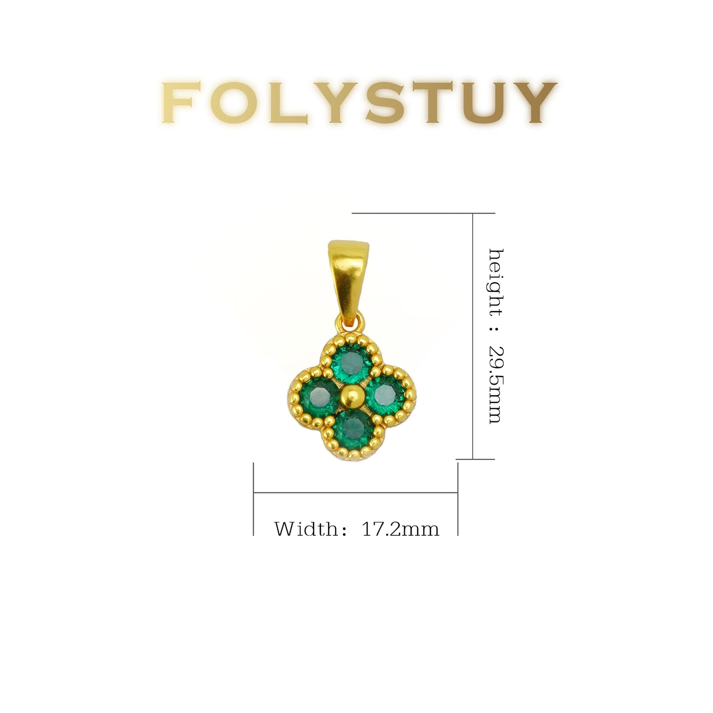 FOLYSTUY(YNK20) 24k gold filled 4-leaf clad greenstone pendant