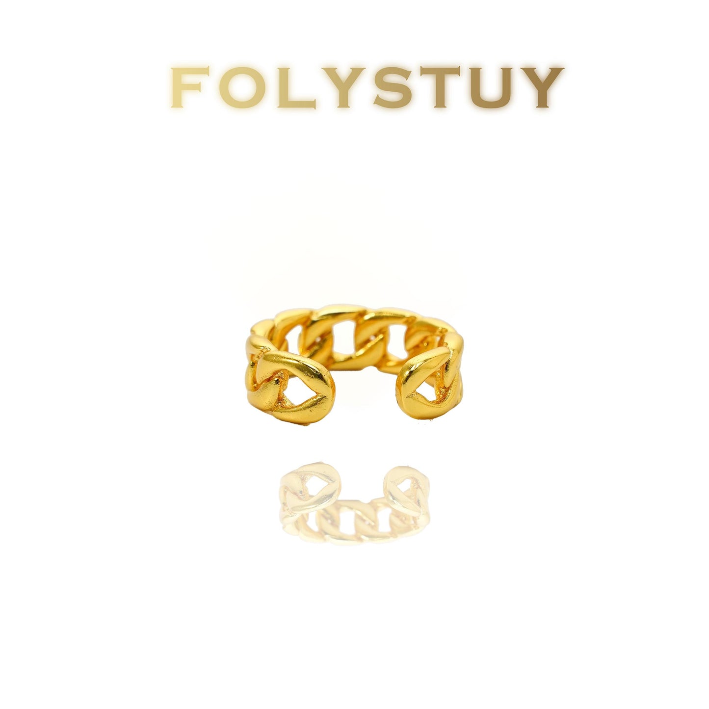 【FOLYSTUY(YNZ42)】24k gold filled Trendy Chunky Chain - Style Open - Ring by FOLYSTUY
