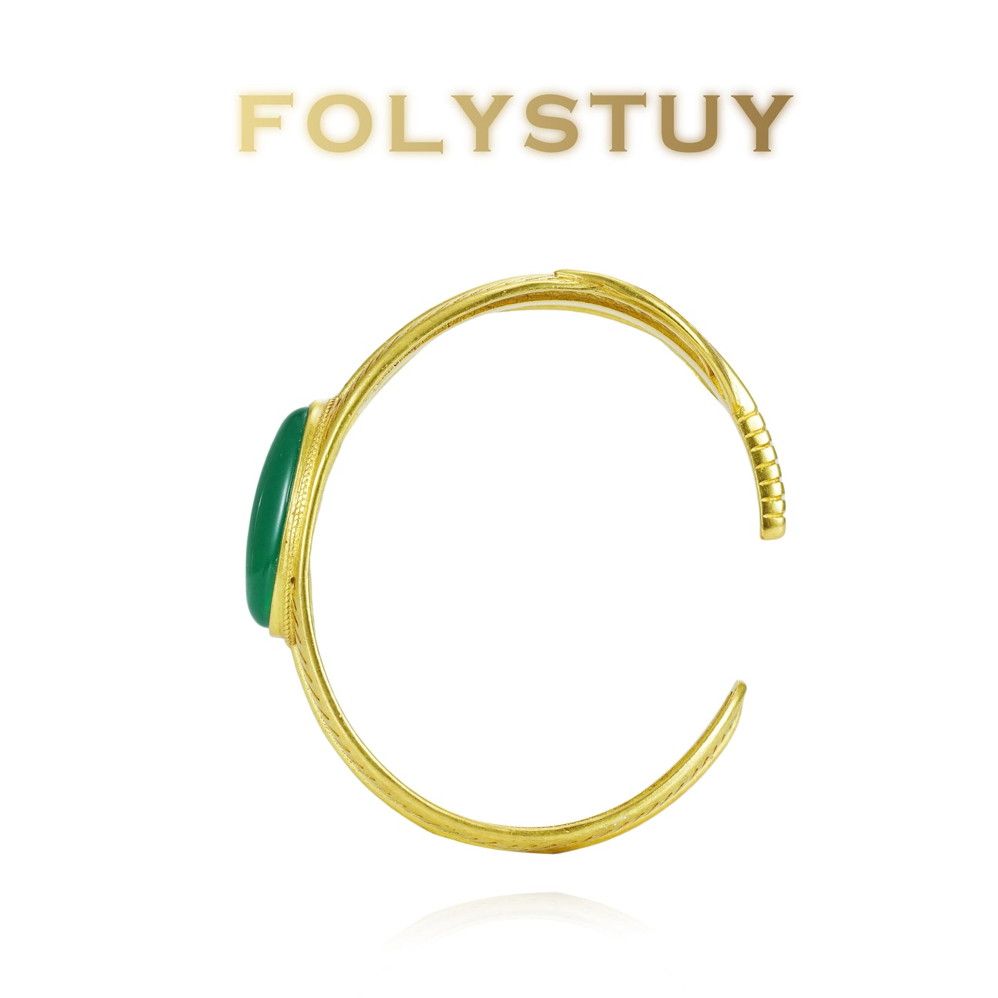【FOLYSTUY (YNT02)】24k gold filled Feather Bangle inlaid with Agate