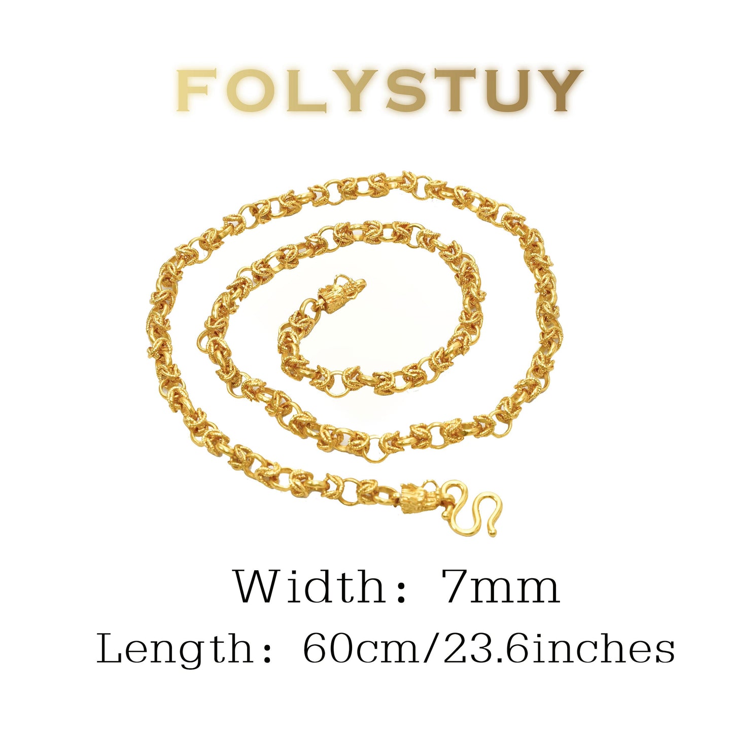 【FOLYSTUY(YNY07)】24k gold filled 7mm-Wide, 23.6-Inch-Long Dragon Bone Necklace