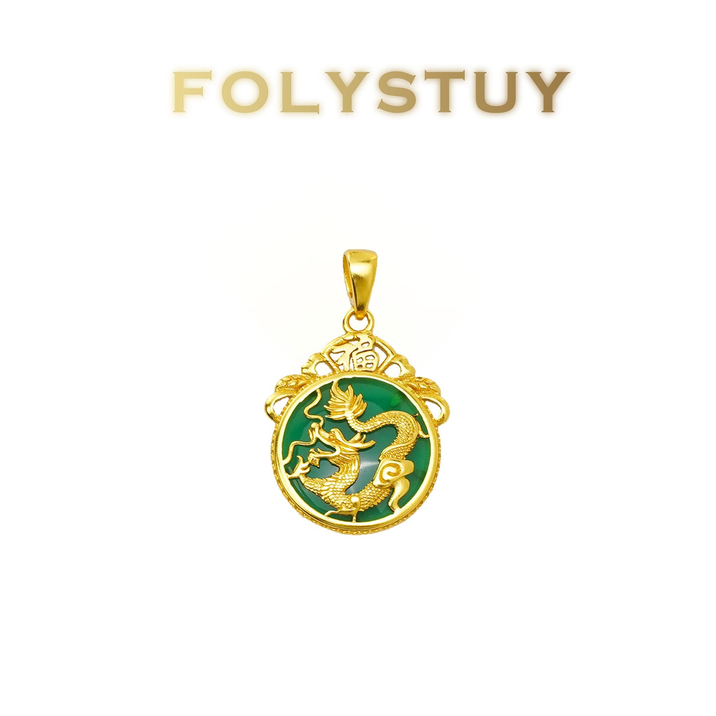 【FOLYSTUY (YNK16)】24k gold filled Dragon pendant inlaid with agate