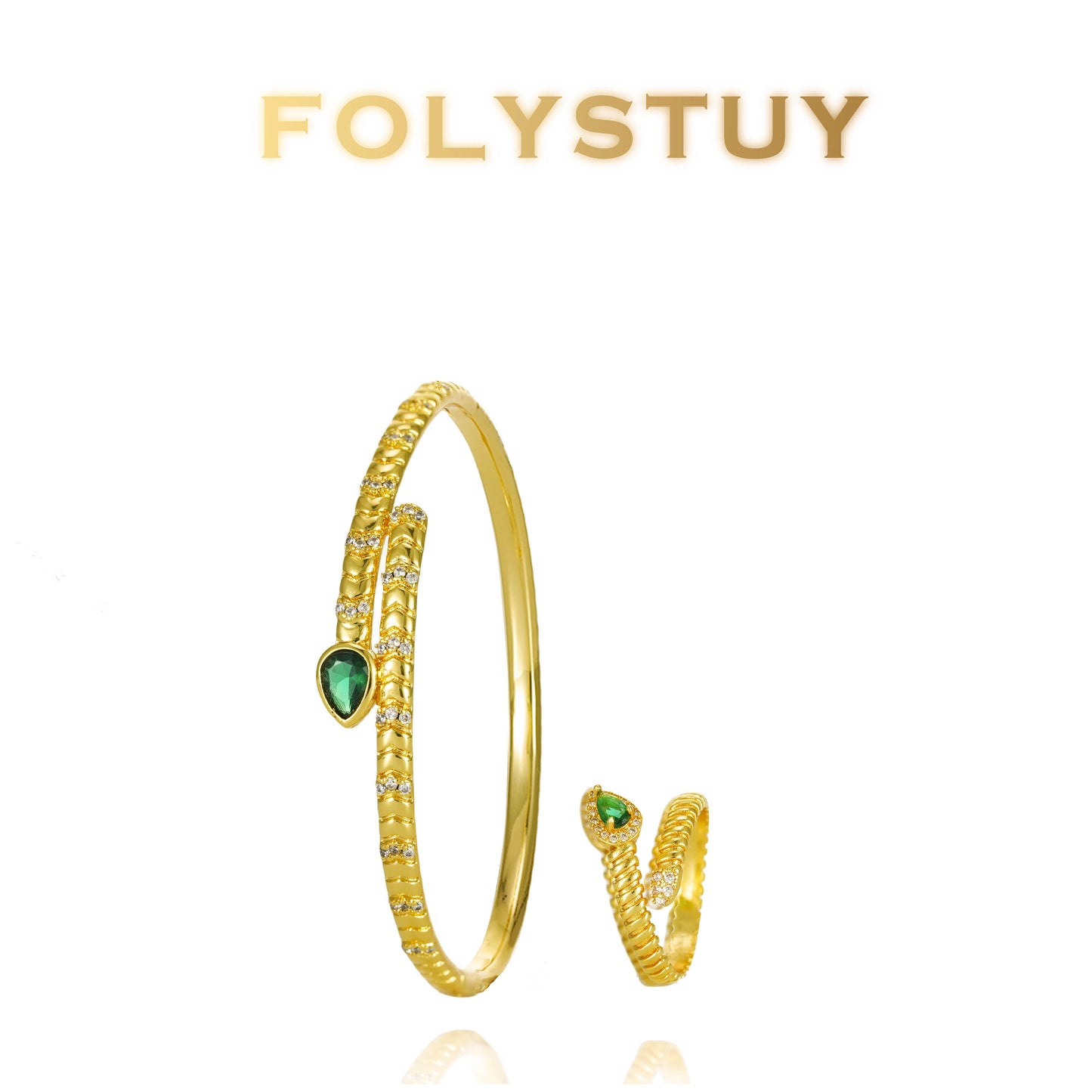 【FOLYSTUY (T90)】24k gold filled Adjustable Snake Bangle with Ring